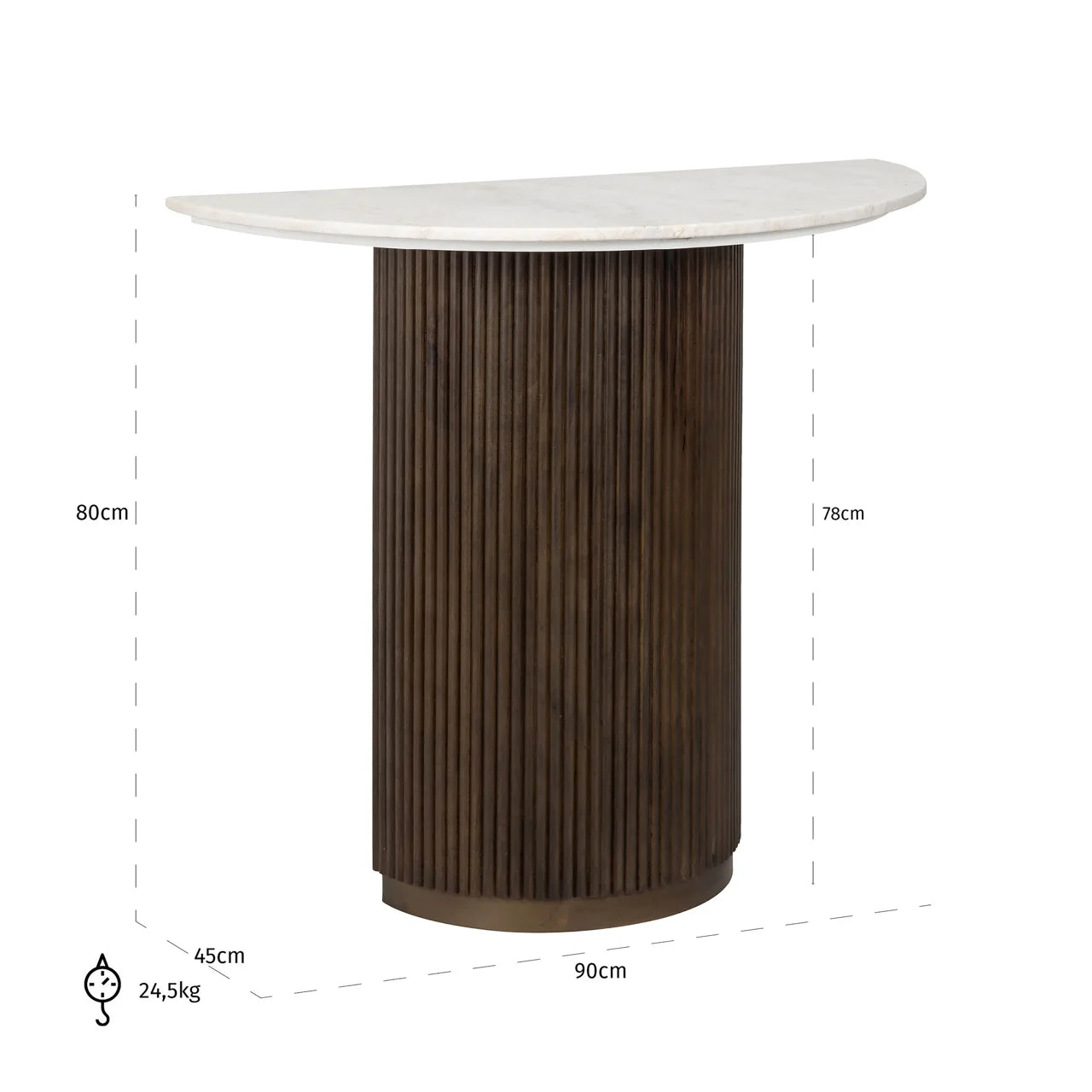 Richmond Interiors Mayfield Half Moon White Morchana Marble & Brown Mango Wood Console Table