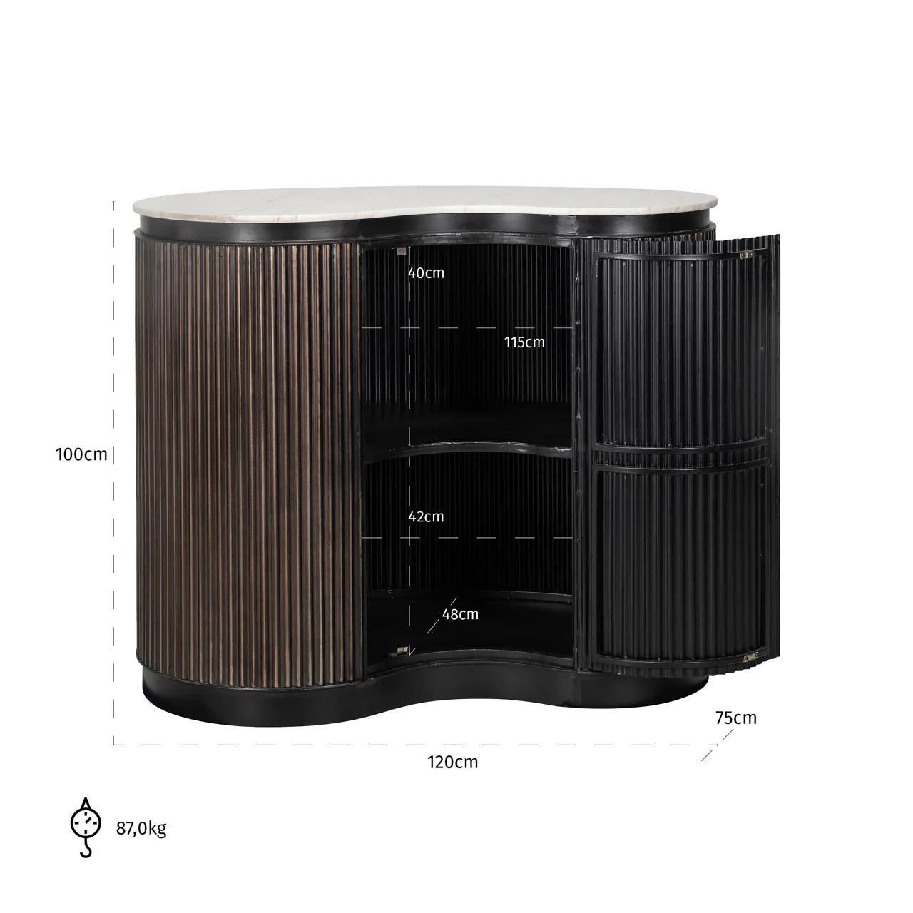 Richmond Interiors Mayfield White Morchana Marble & Brown Wood Sideboard | 1 Door