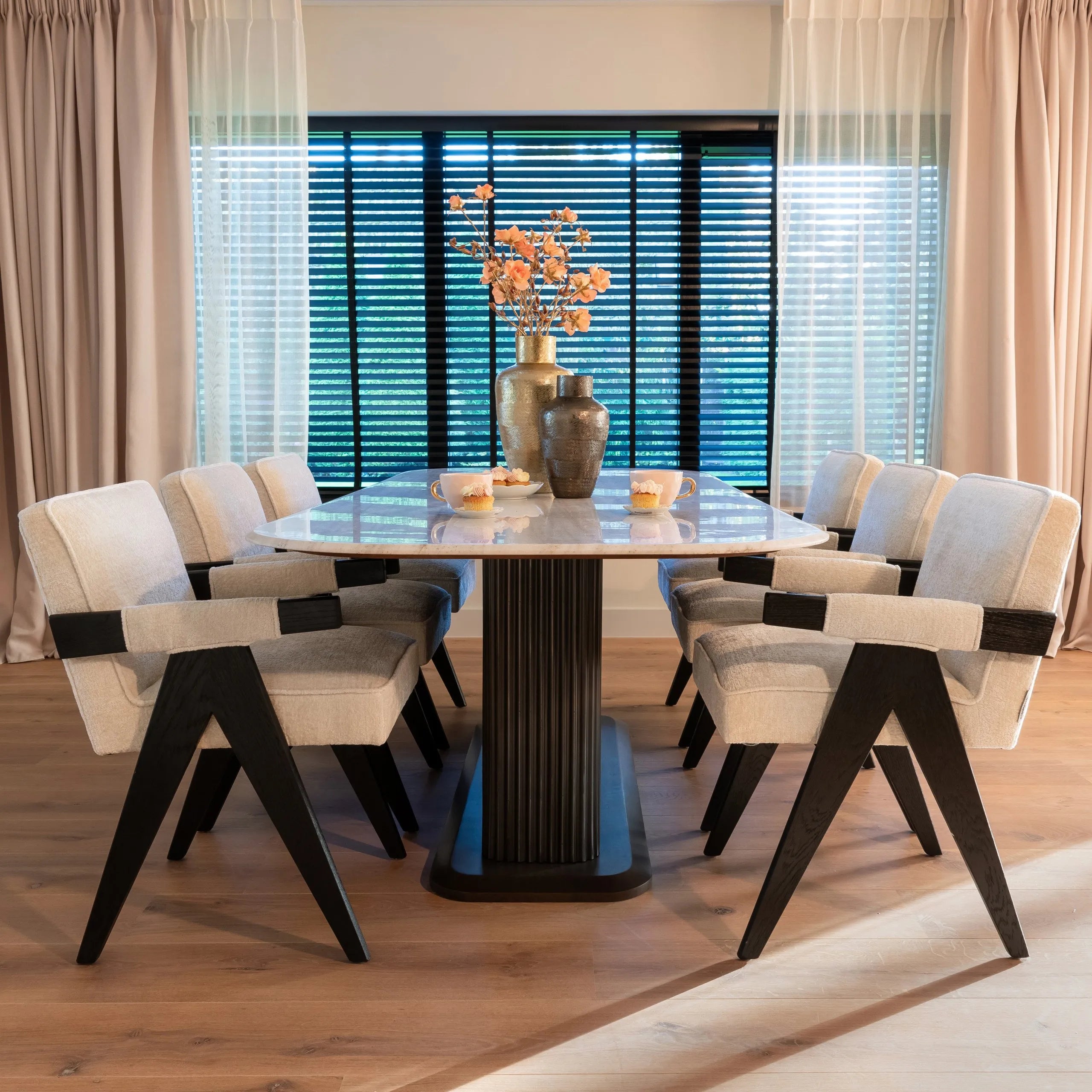 Richmond Interiors Mayfield White Morchana Marble Dining Table | 8 Seater