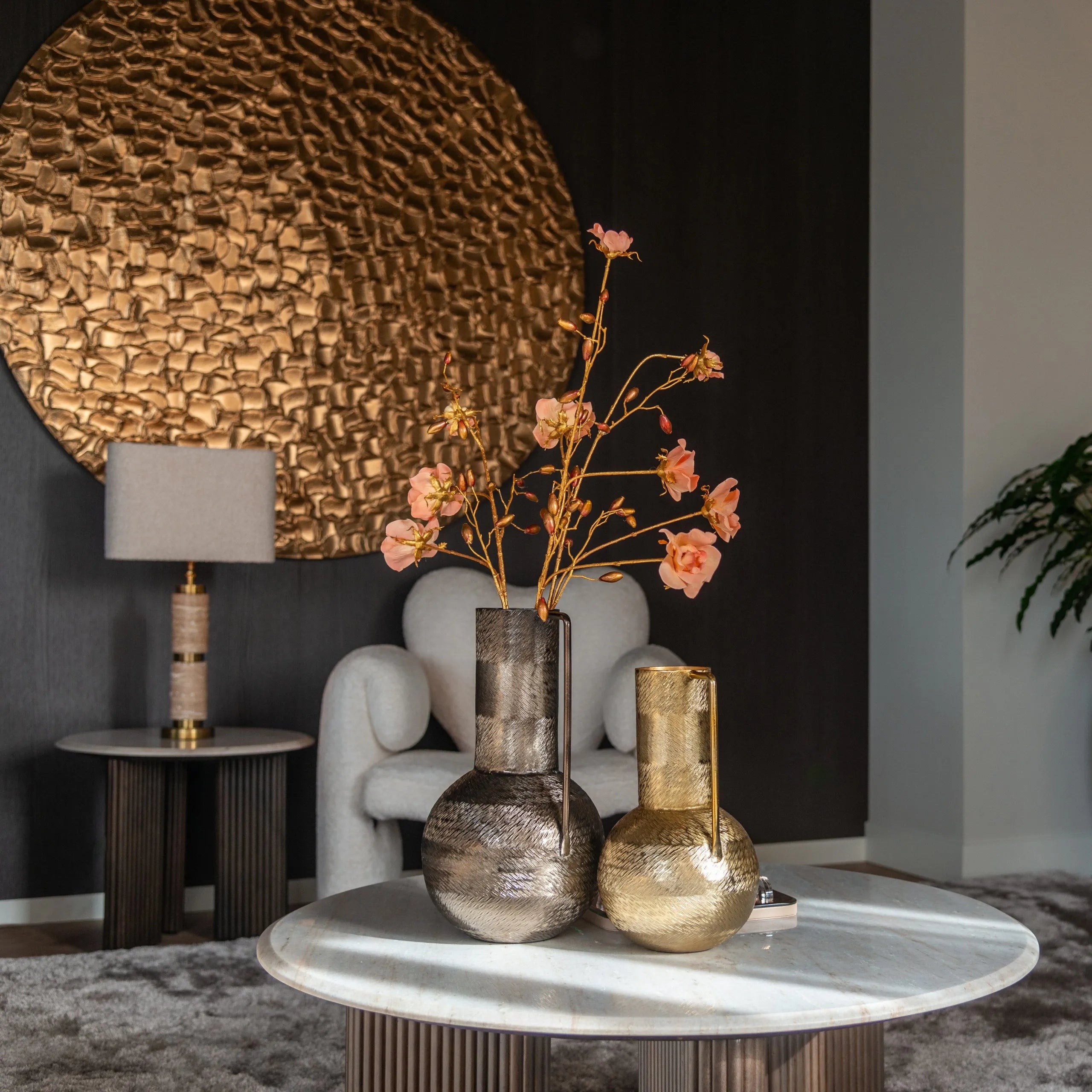 Richmond Interiors Mayfield Half Moon White Morchana Marble & Brown Mango Wood Console Table