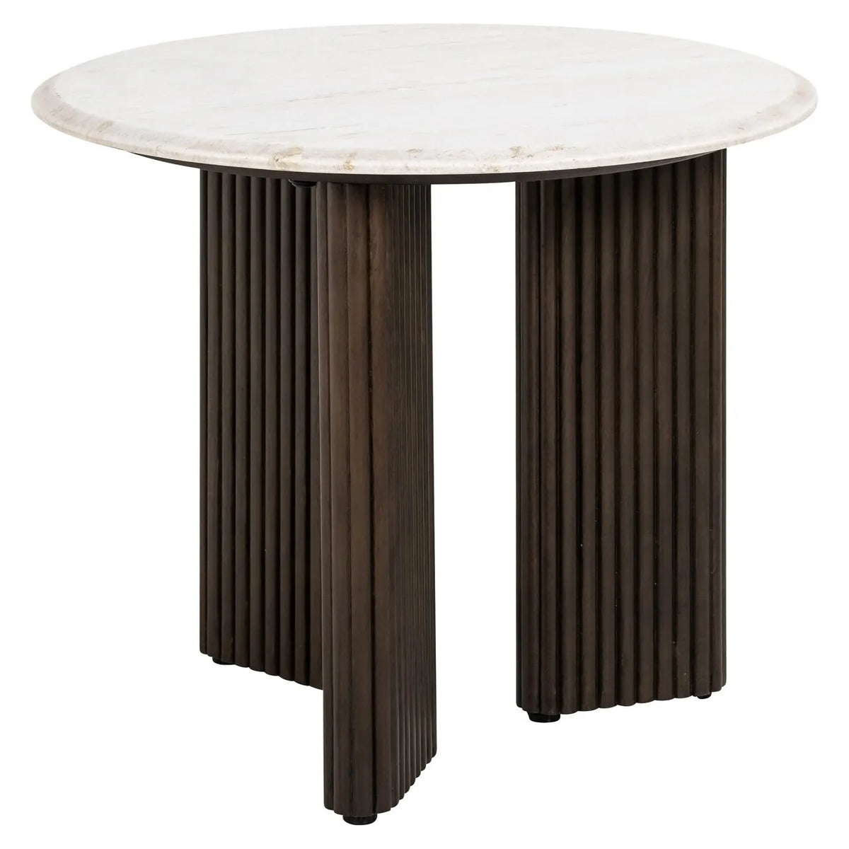 Richmond Interiors Mayfield White Morchana Marble & Brown Wood Round Side Table
