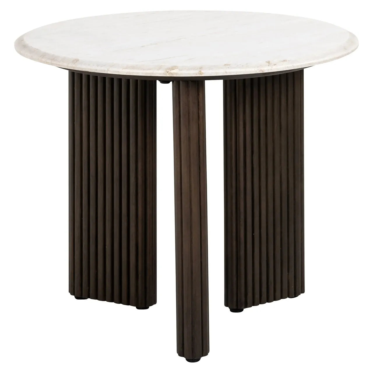 Richmond Interiors Mayfield White Morchana Marble & Brown Wood Round Side Table