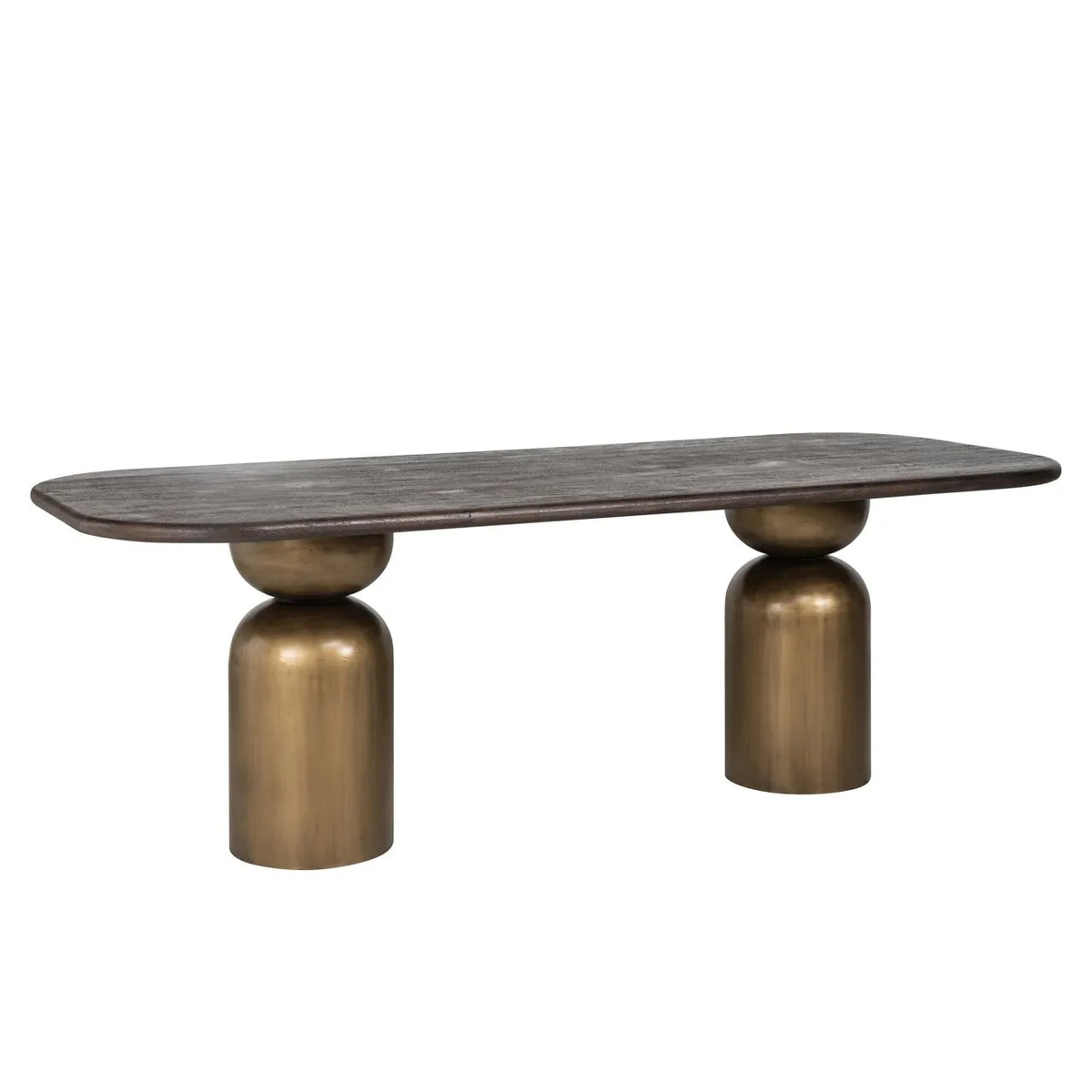 Richmond Interiors Cavo Brushed Gold & Black Acacia Wood Rounded Rectangle Dining Table | 8 Seater