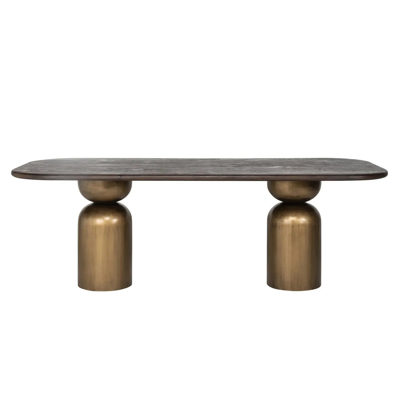 Richmond Interiors Cavo Brushed Gold & Black Acacia Wood Rounded Rectangle Dining Table | 8 Seater