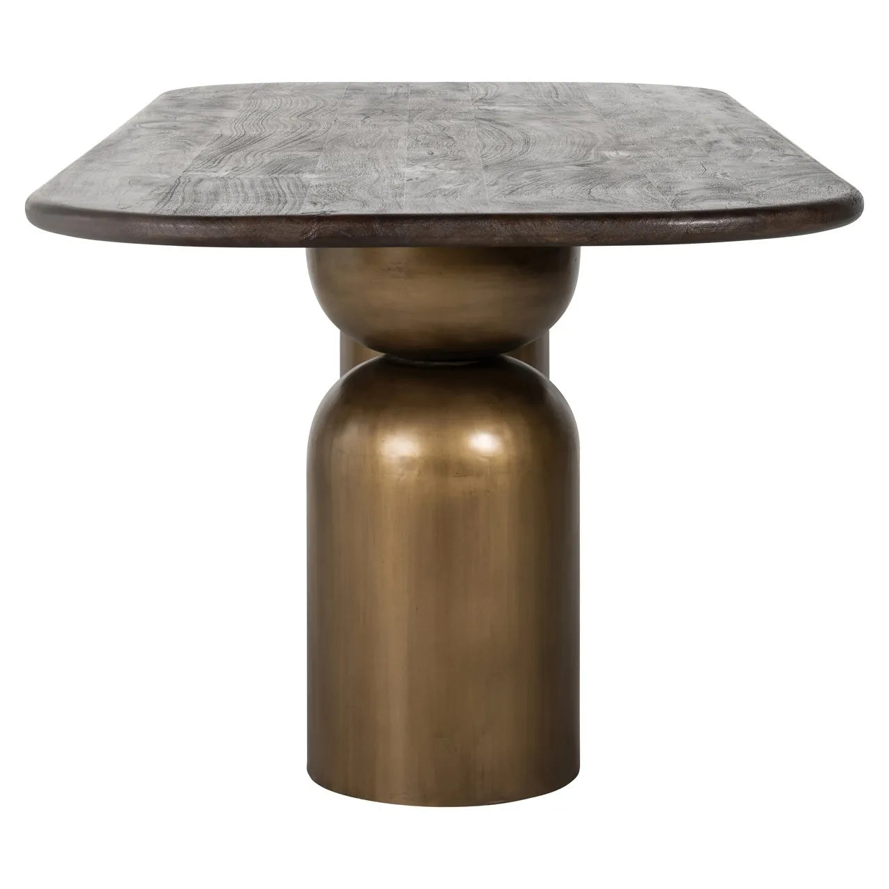 Richmond Interiors Cavo Brushed Gold & Black Acacia Wood Rounded Rectangle Dining Table | 8 Seater