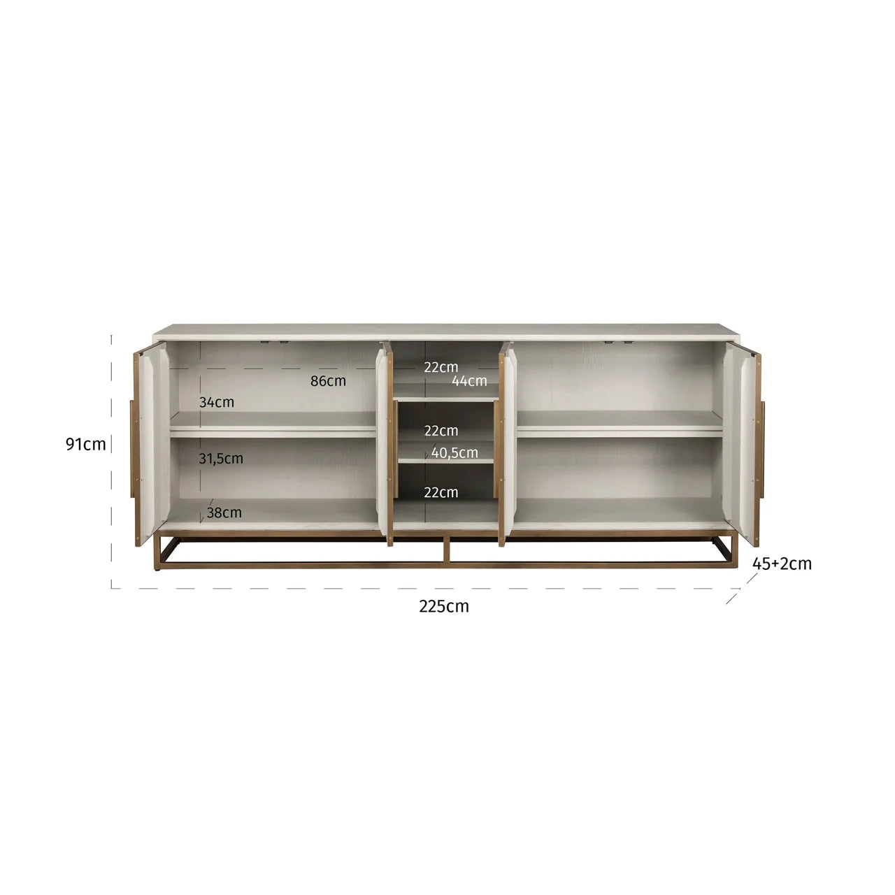 Richmond Interiors Whitebone Verona Grey & Brass Sideboard | 4 Doors