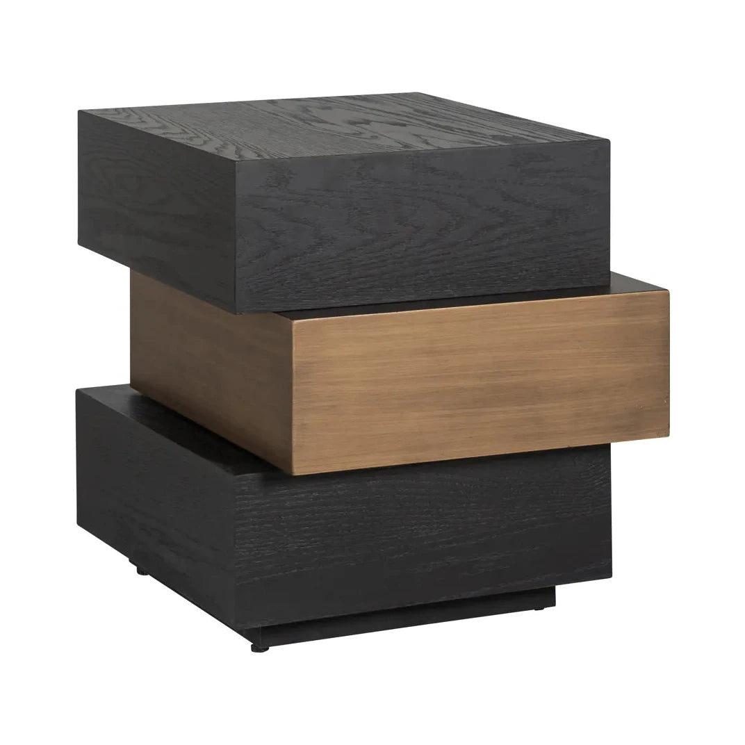 Richmond Interiors Cambon Bronze & Black Oak Wood Layered Stacked Square Side Table