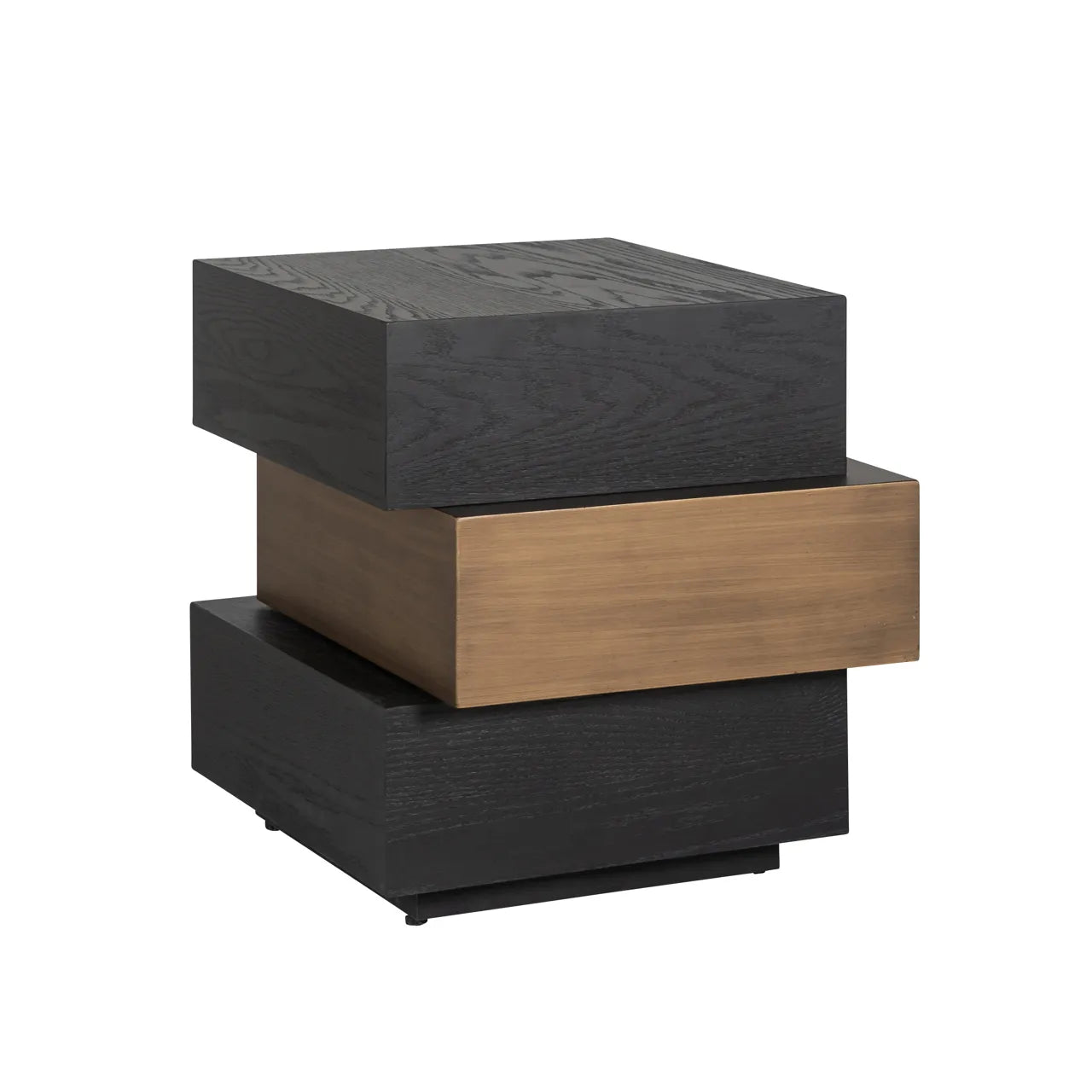 Richmond Interiors Cambon Bronze & Black Oak Wood Layered Stacked Square Side Table