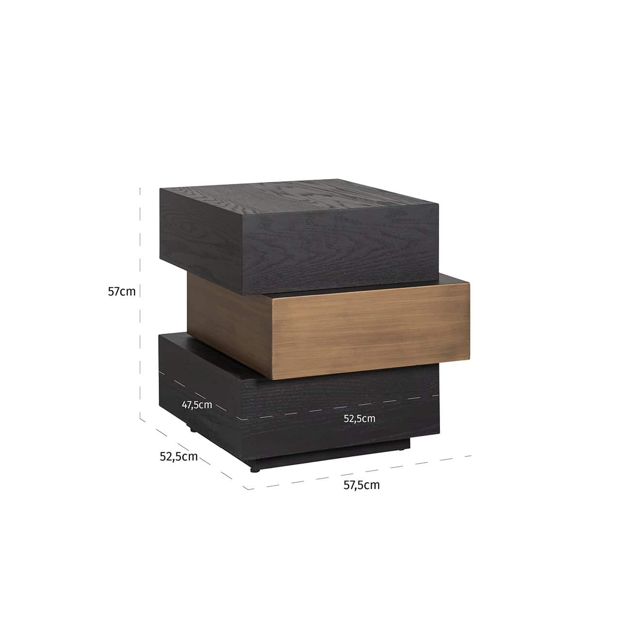 Richmond Interiors Cambon Bronze & Black Oak Wood Layered Stacked Square Side Table