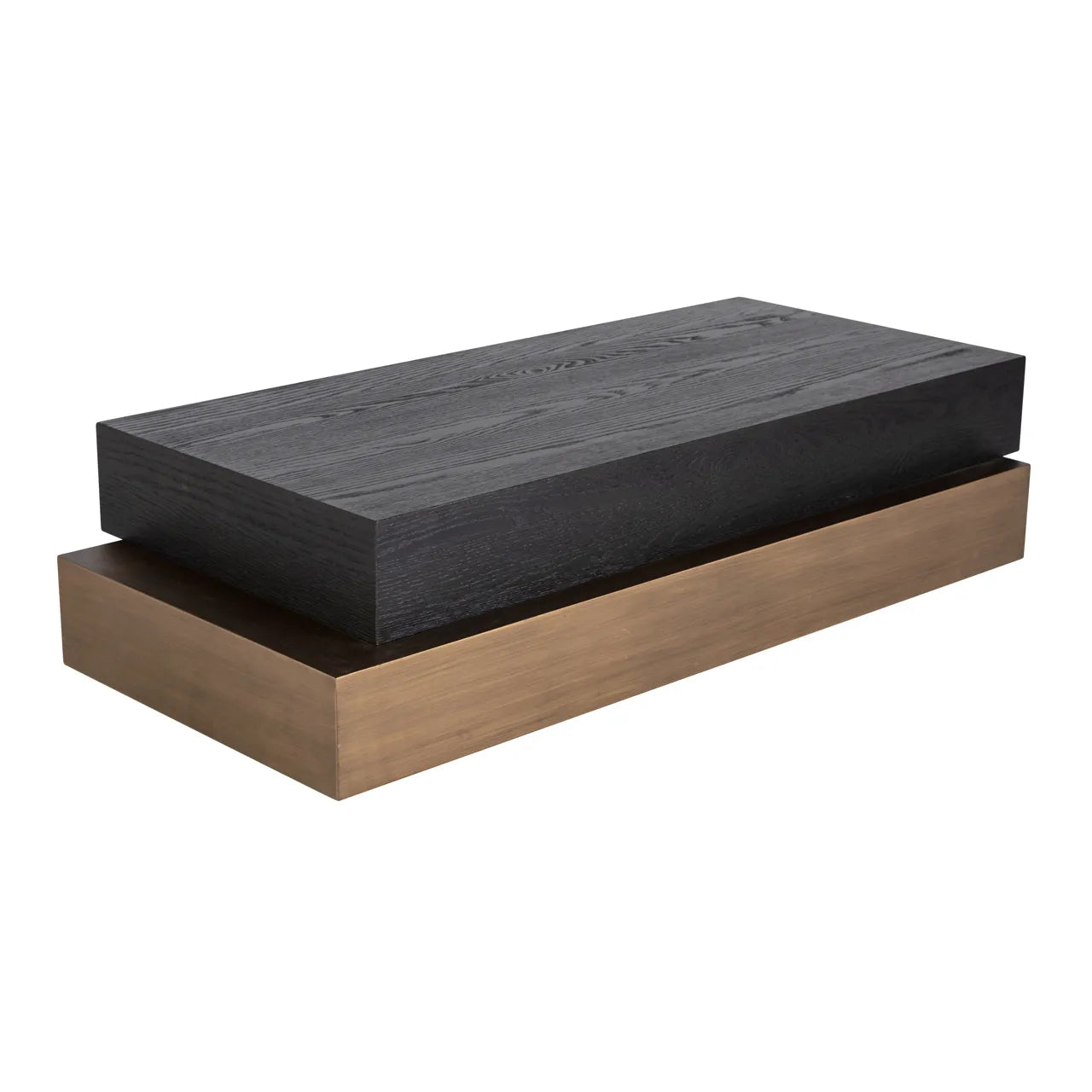 Richmond Interiors Cambon Bronze & Black Oak Wood Layered Stacked Rectangle Coffee Table
