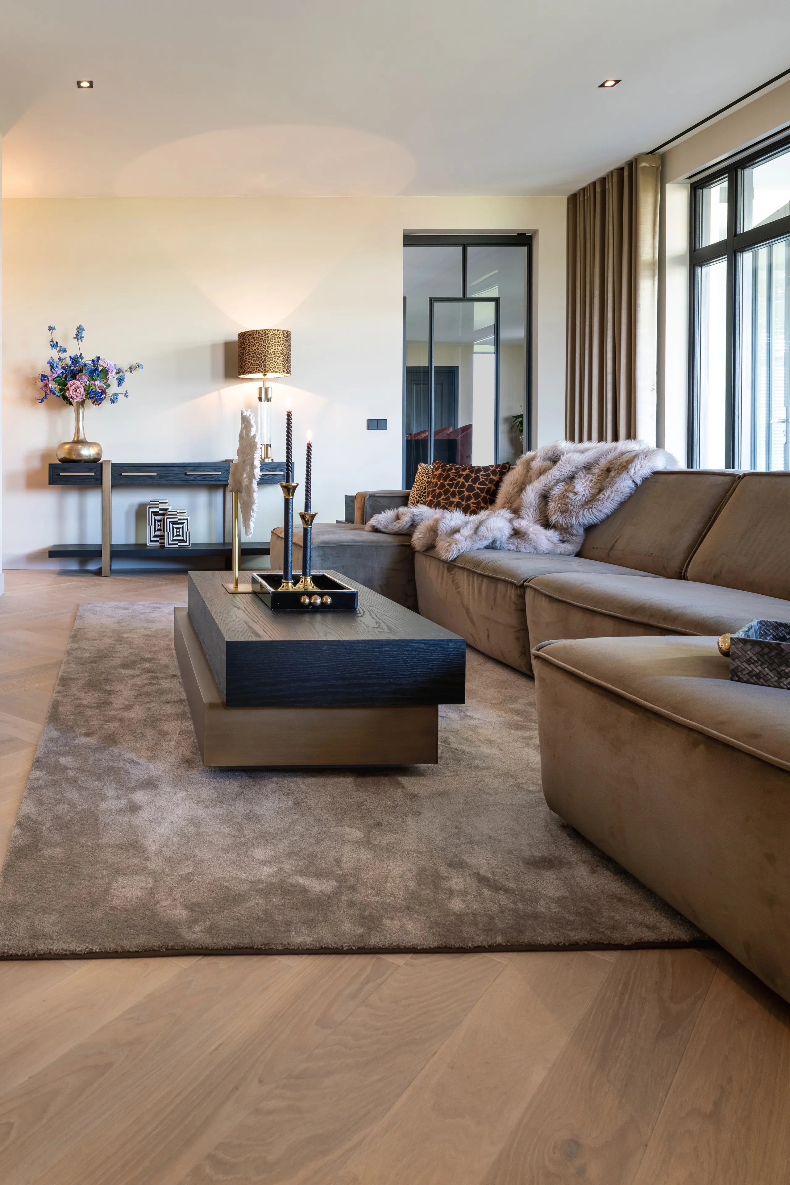 Richmond Interiors Cambon Bronze & Black Oak Wood Layered Stacked Rectangle Coffee Table