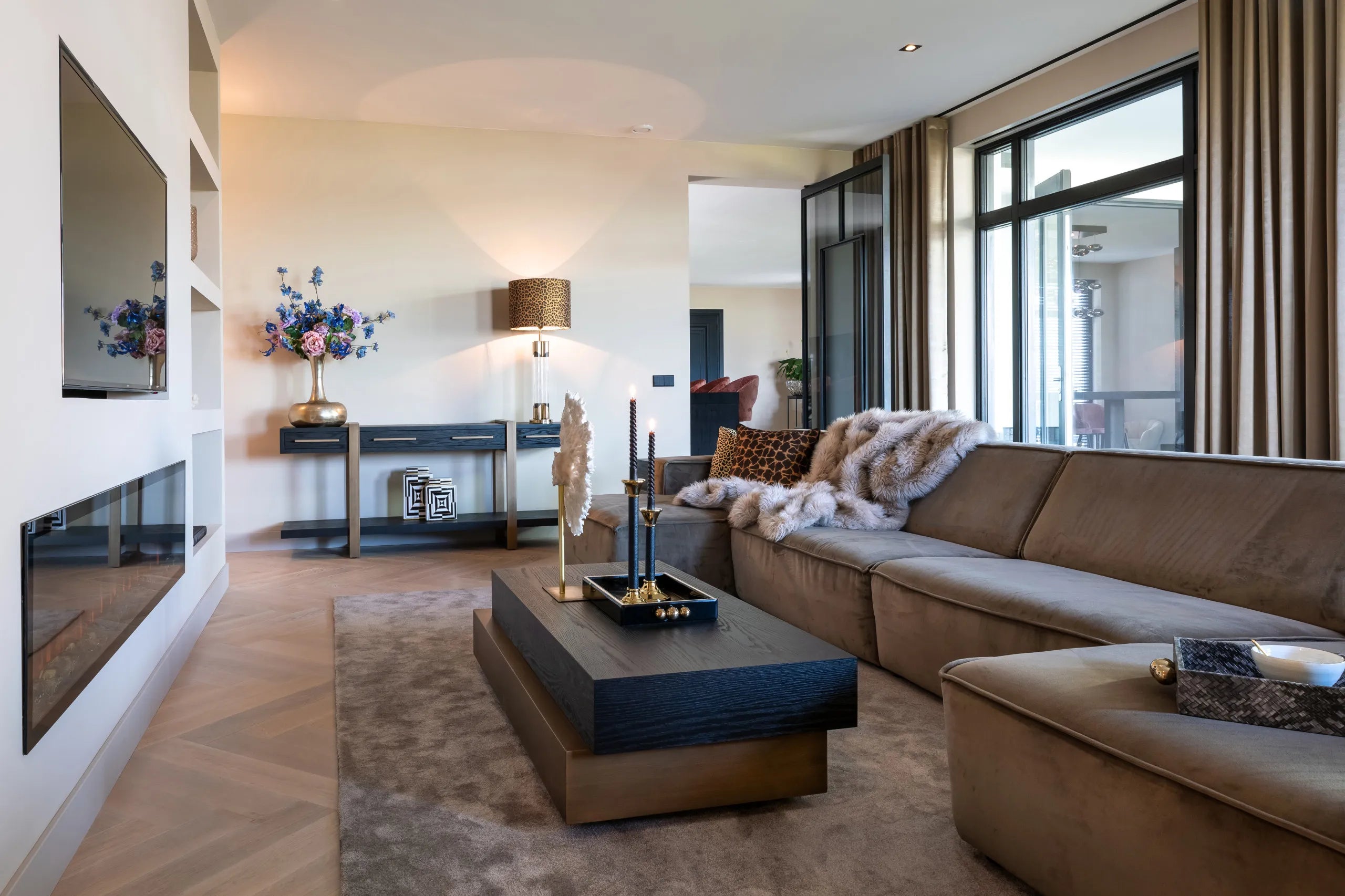 Richmond Interiors Cambon Bronze & Black Oak Wood Layered Stacked Rectangle Coffee Table