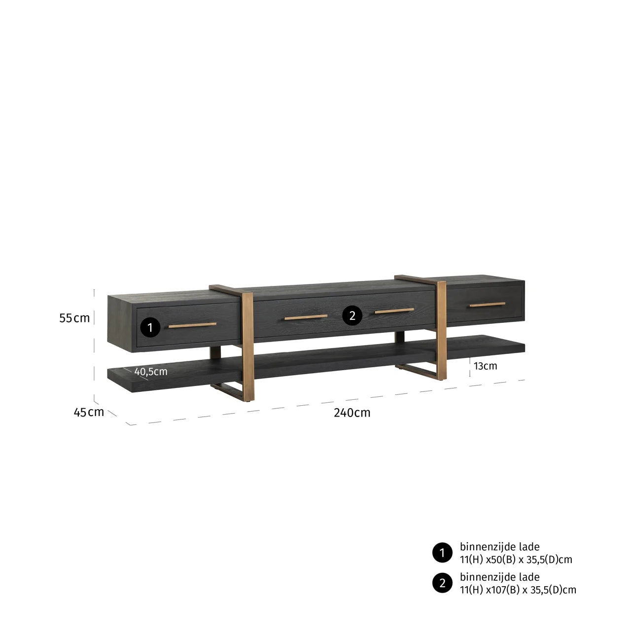 Richmond Interiors Cambon Bronze & Black Oak Wood TV Unit | 3 Drawers