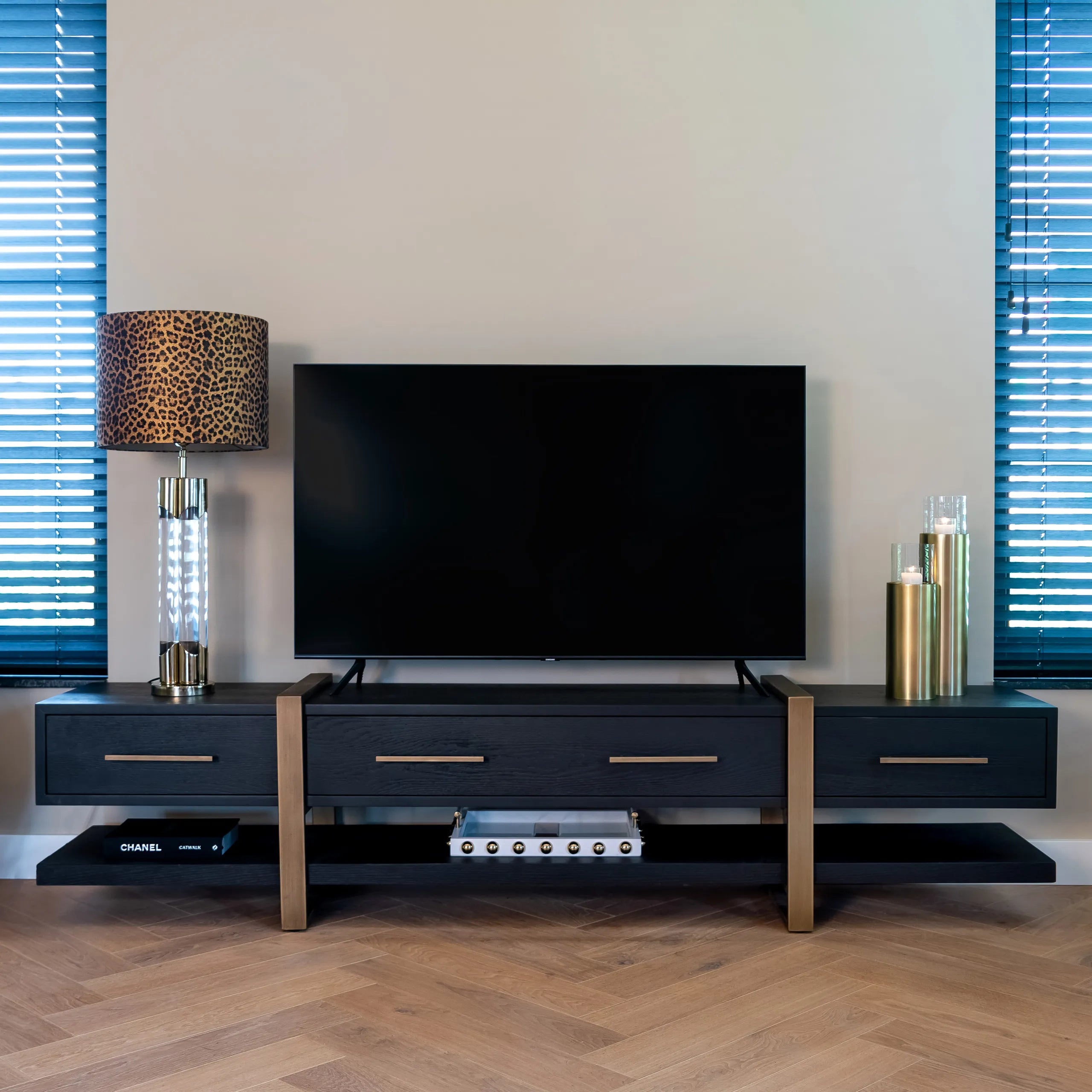 Richmond Interiors Cambon Bronze & Black Oak Wood TV Unit | 3 Drawers