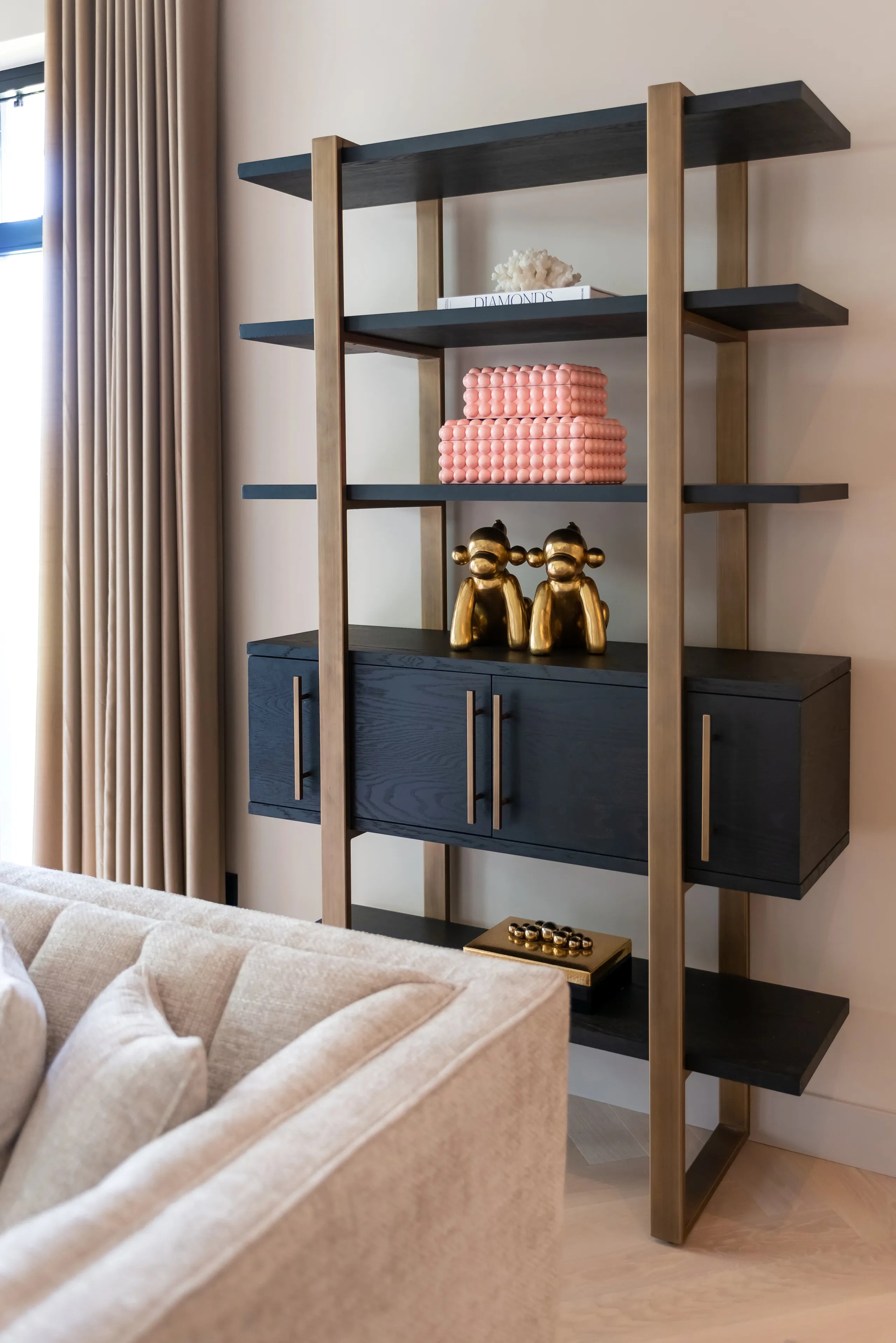 Richmond Interiors Cambon Bronze & Black Oak Wood Open Display Unit