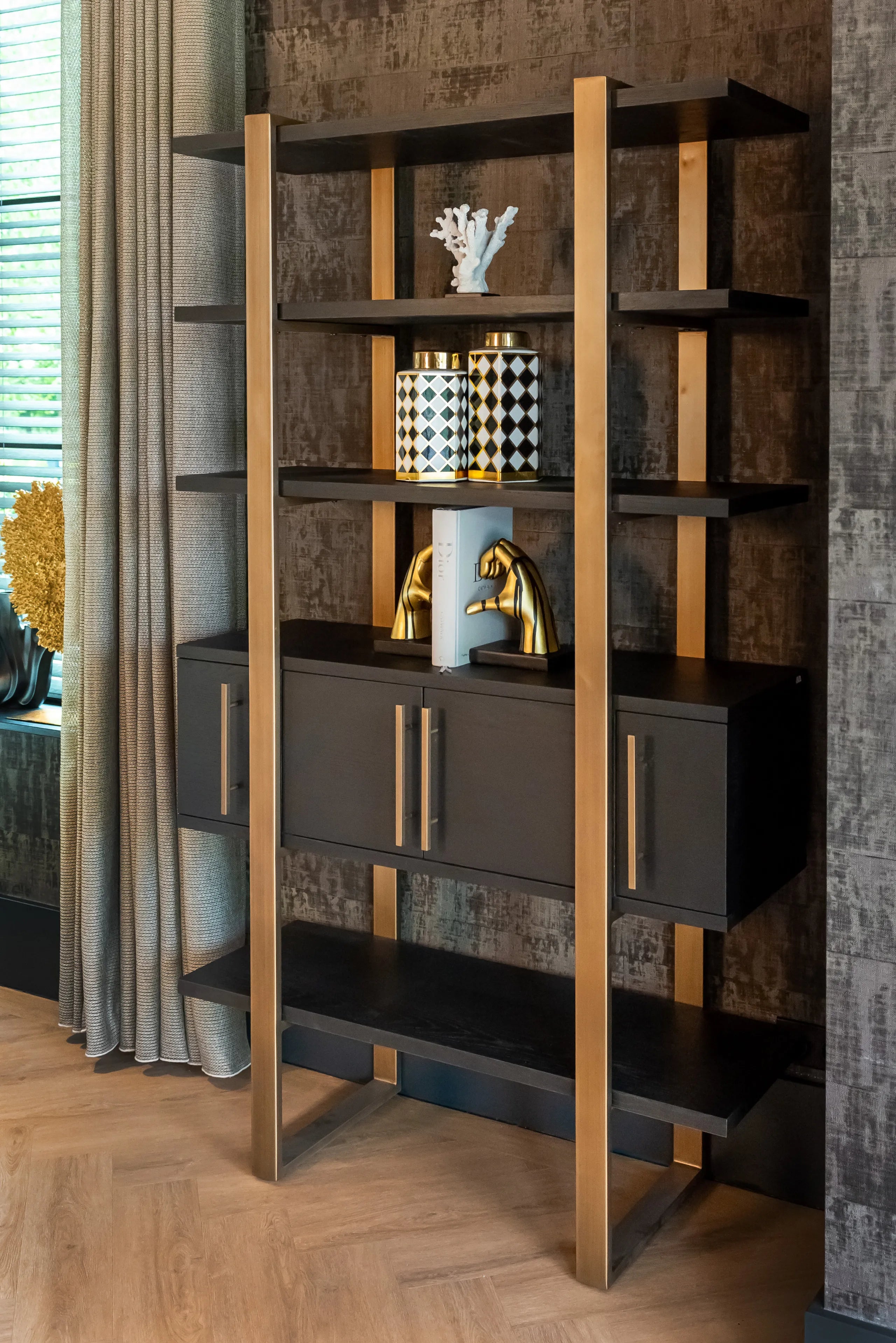 Richmond Interiors Cambon Bronze & Black Oak Wood Open Display Unit