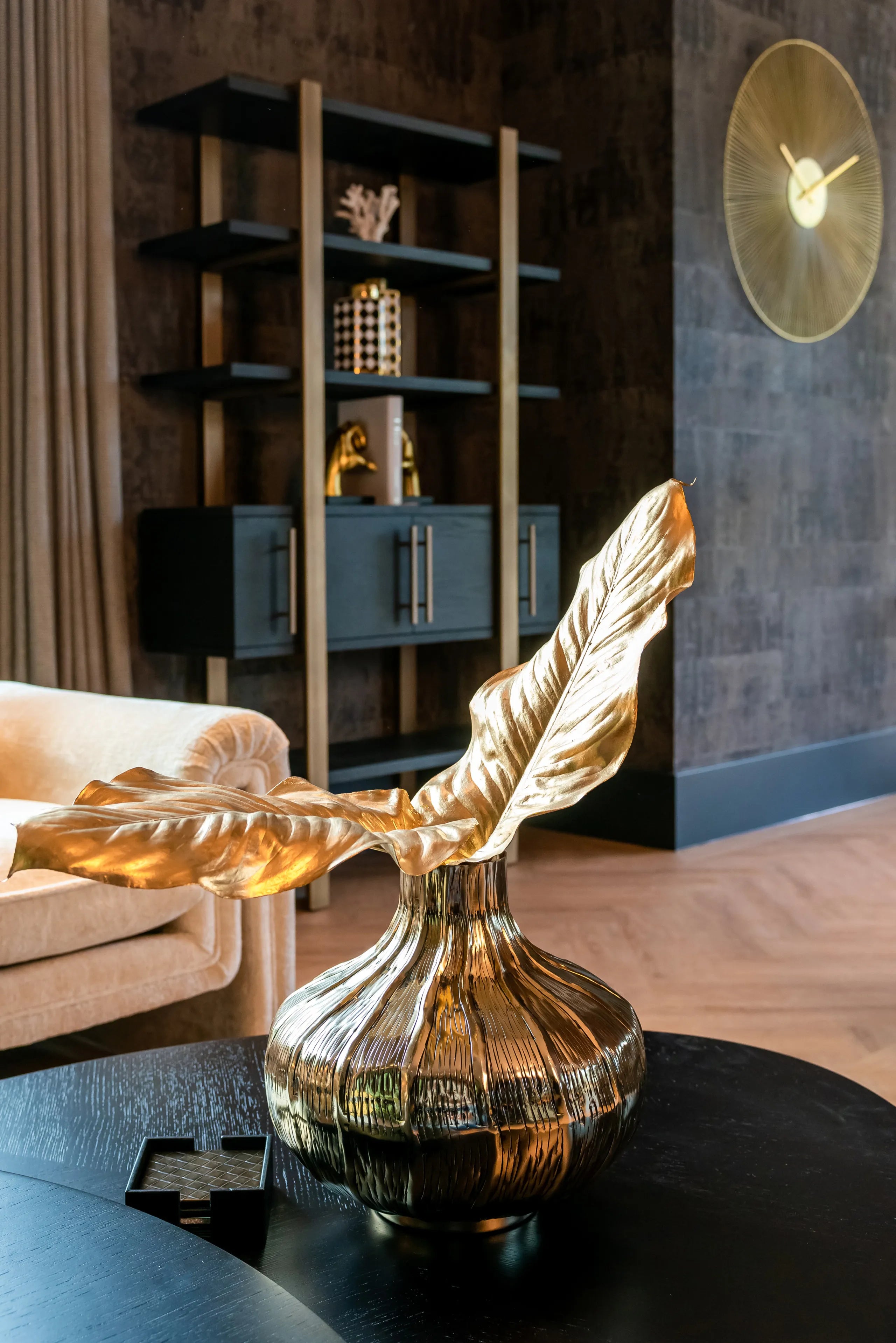 Richmond Interiors Cambon Bronze & Black Oak Wood Open Display Unit