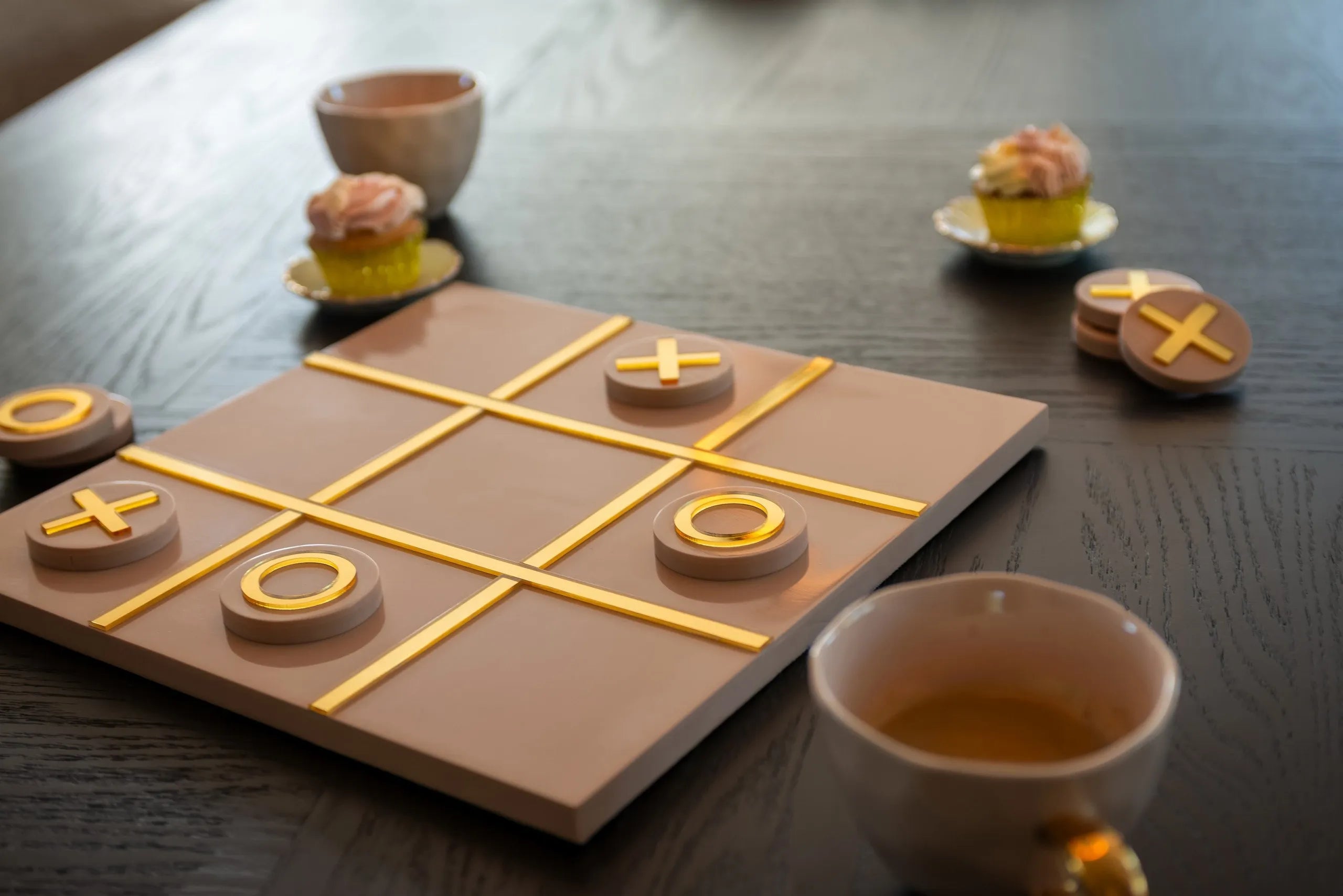 Richmond Interiors Caylin Gold & Tinted Mirrored Glass Tic Tac Toe Board