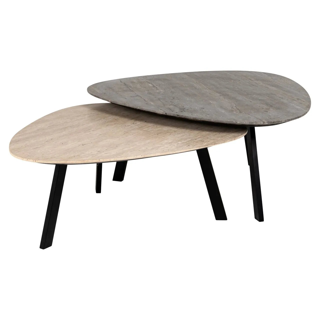 Set of 2 Richmond Interiors Spencer Dark & Cream Travertine Coffee Table Nest