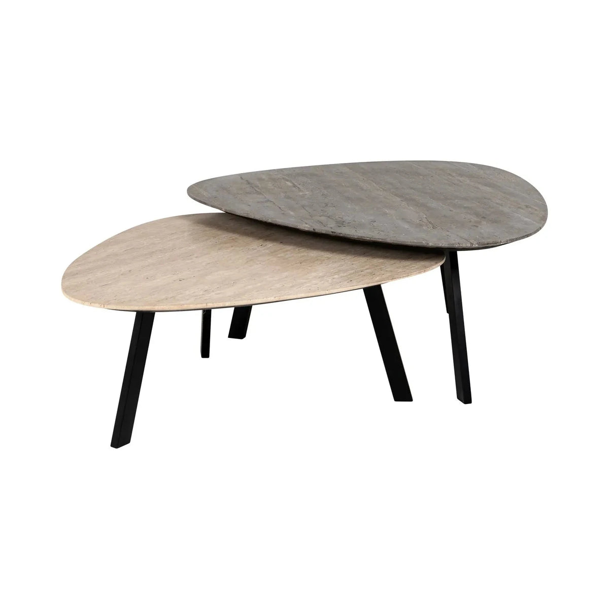 Set of 2 Richmond Interiors Spencer Dark & Cream Travertine Coffee Table Nest