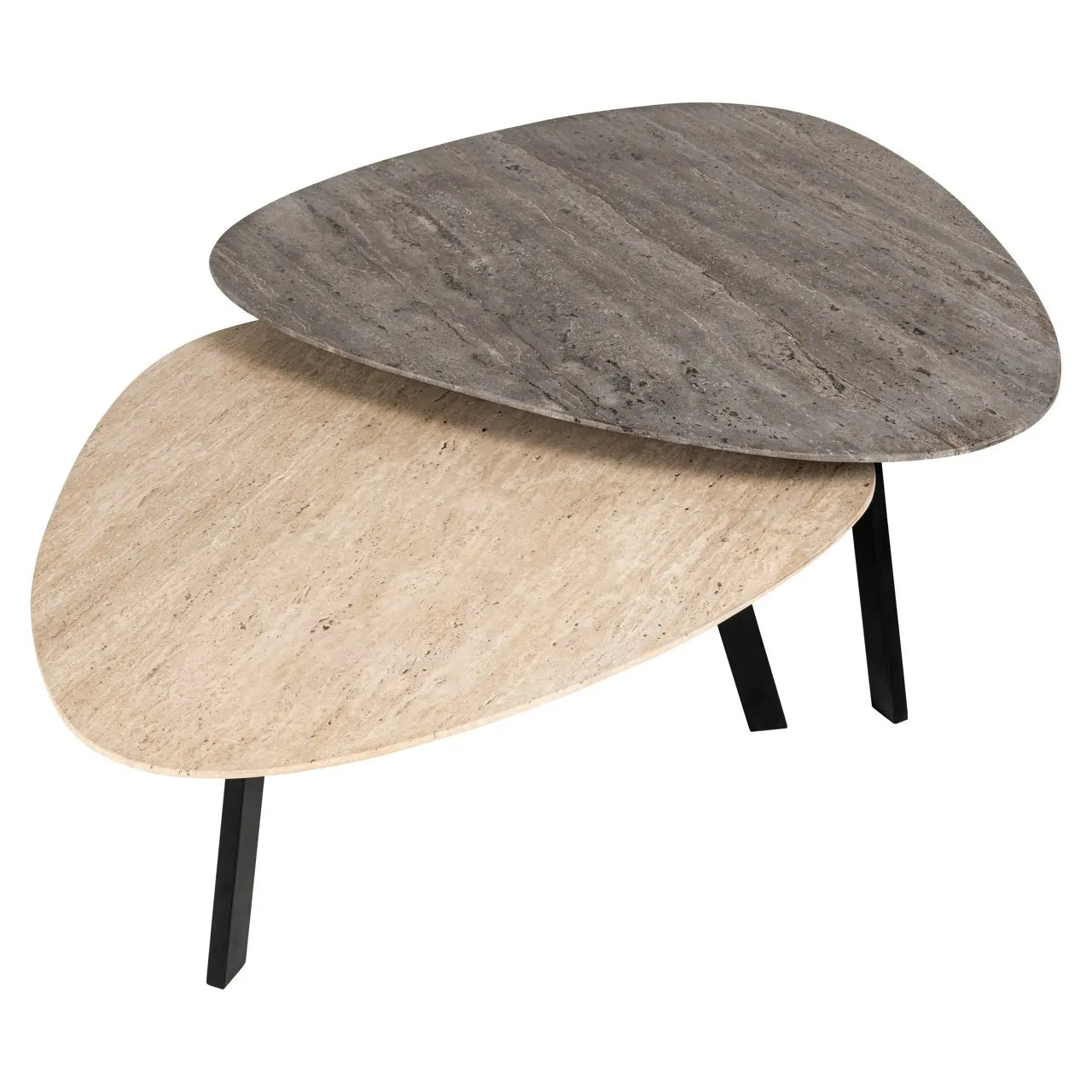 Set of 2 Richmond Interiors Spencer Dark & Cream Travertine Coffee Table Nest