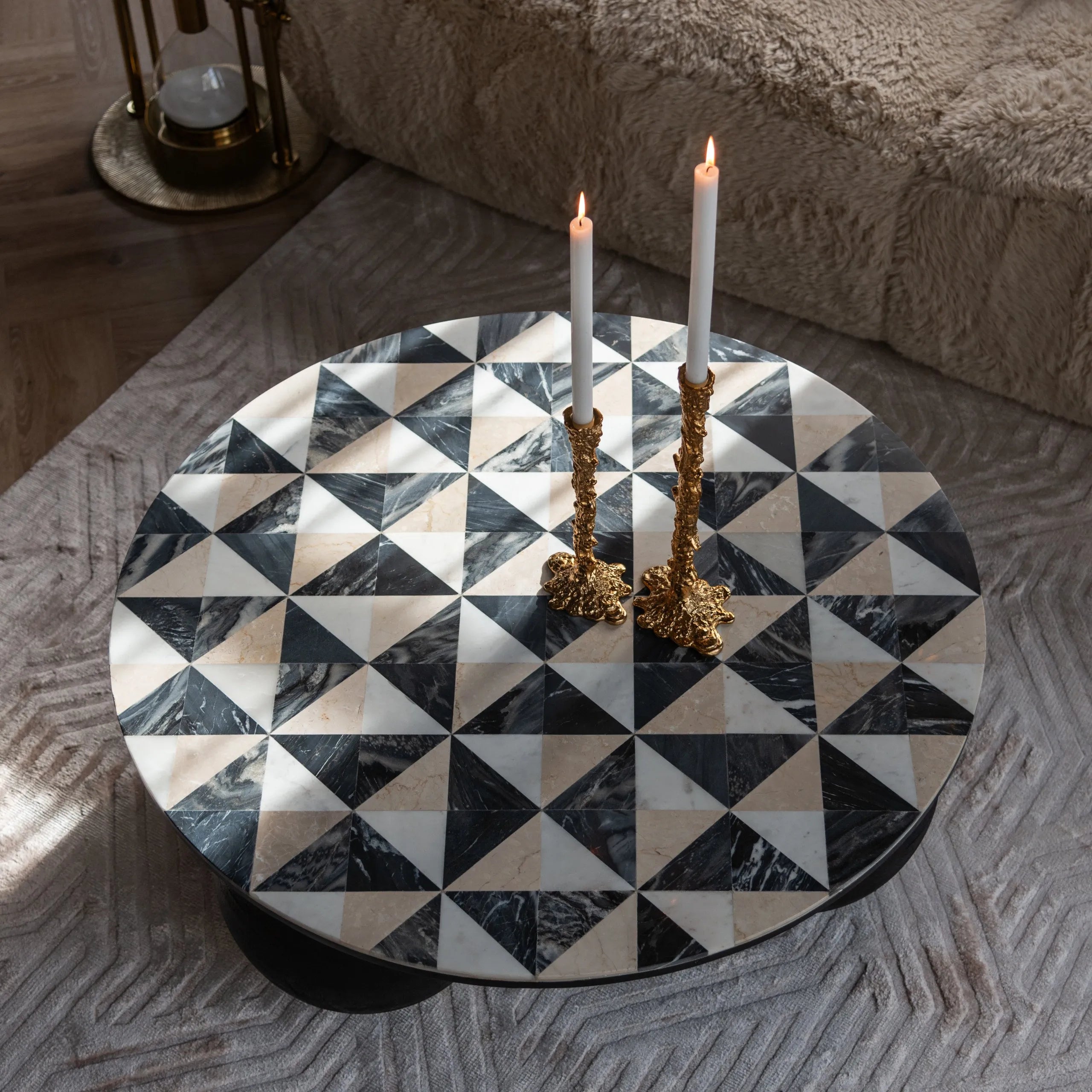 Richmond Interiors Tempus Gold & White Marble Hourglass Side Table