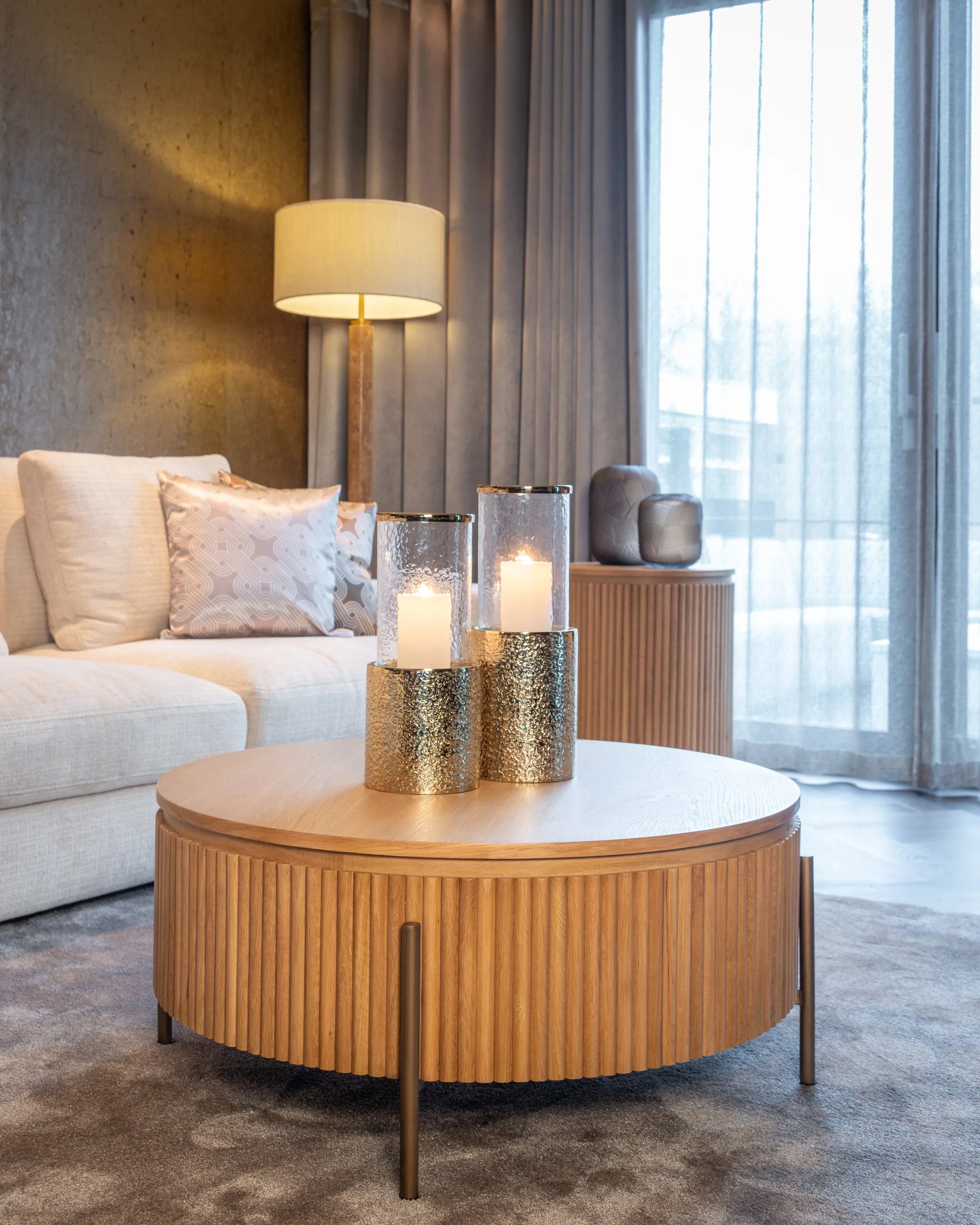 Richmond Interiors Lorén Cream Travertine Marble Floor Lamp