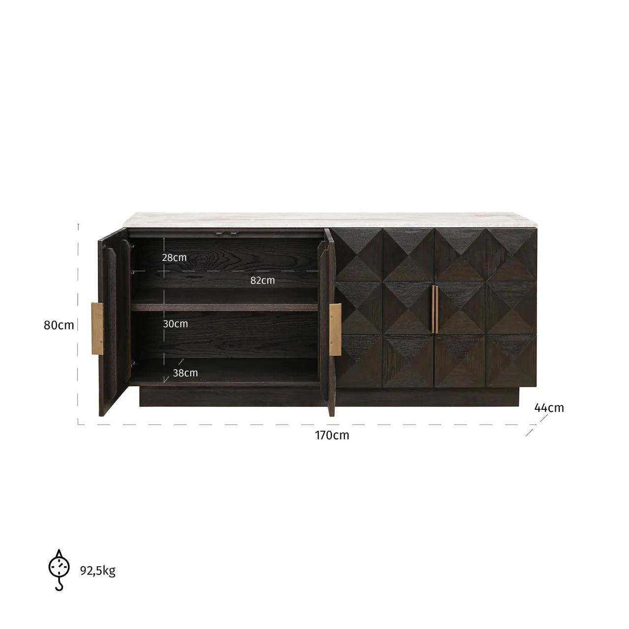 Richmond Interiors Claremont Brown Oak Wood & Stone Sideboard