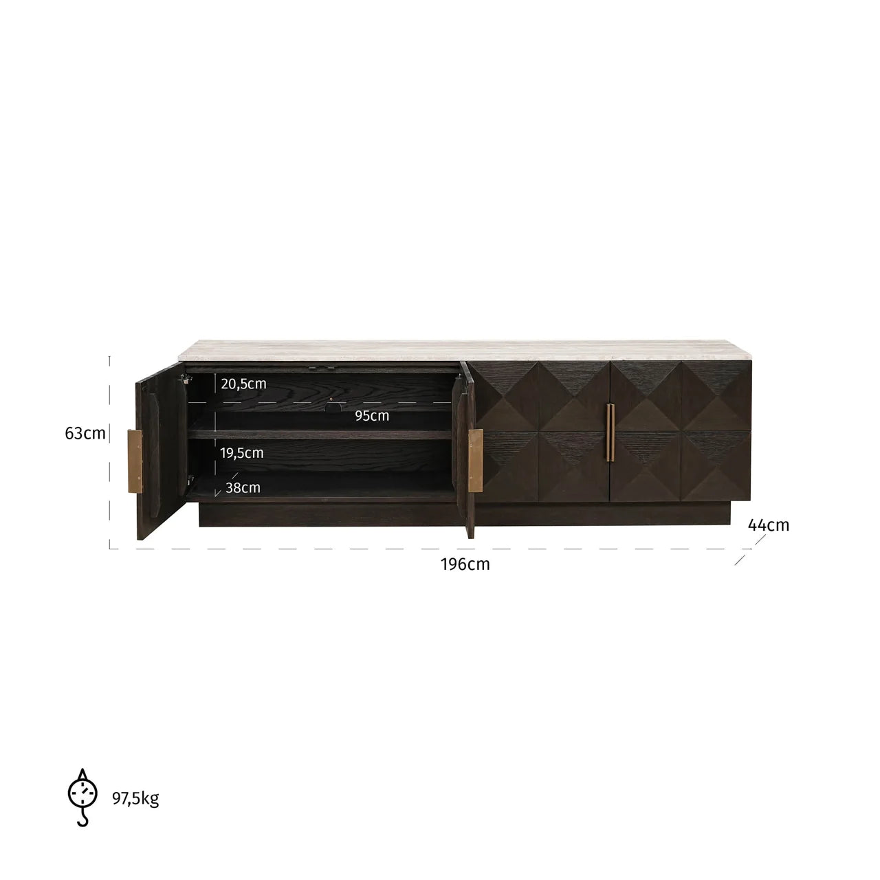 Richmond Interiors Claremont Brown Oak Wood & Stone TV Unit