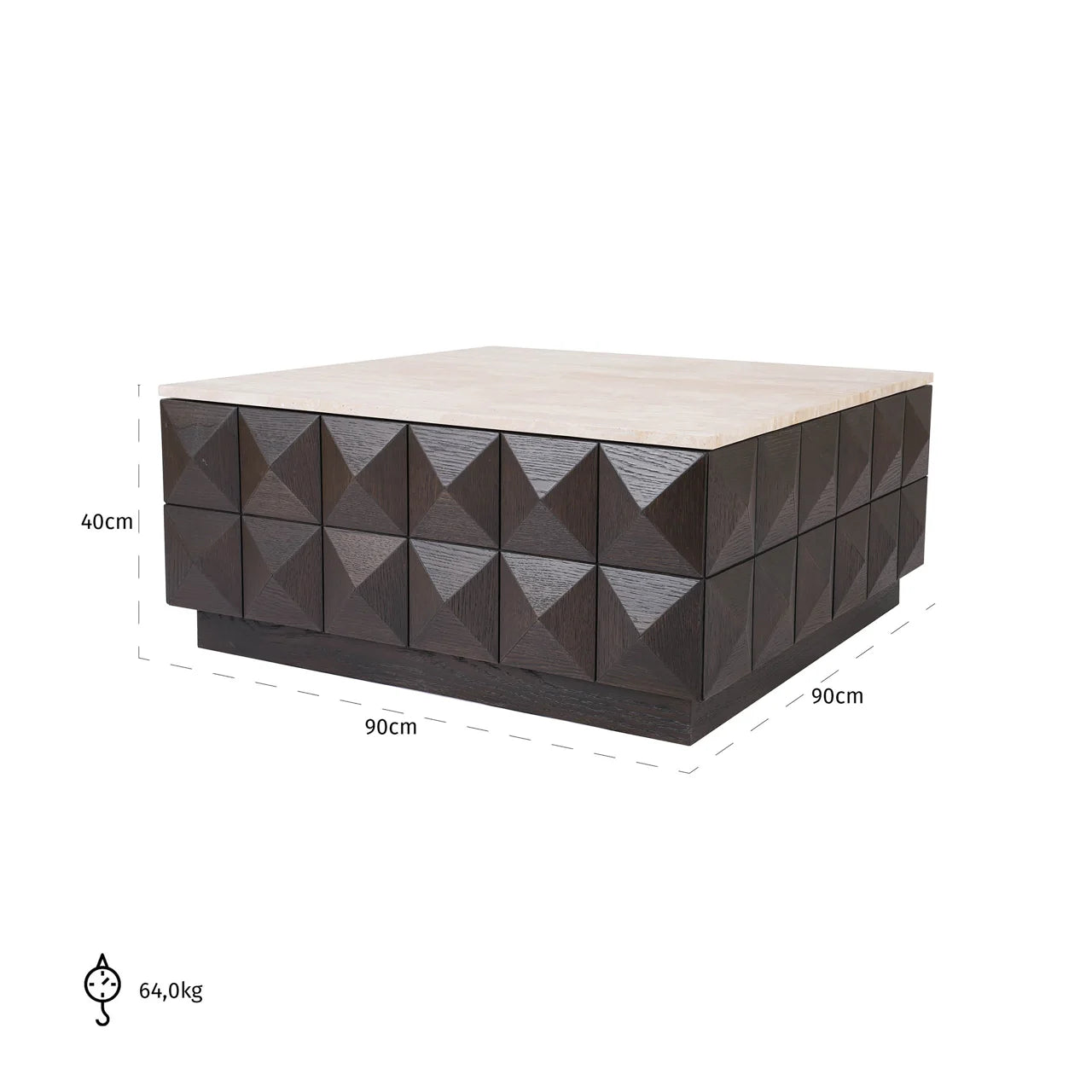 Richmond Interiors Claremont Brown Oak Wood & Stone Square Coffee Table