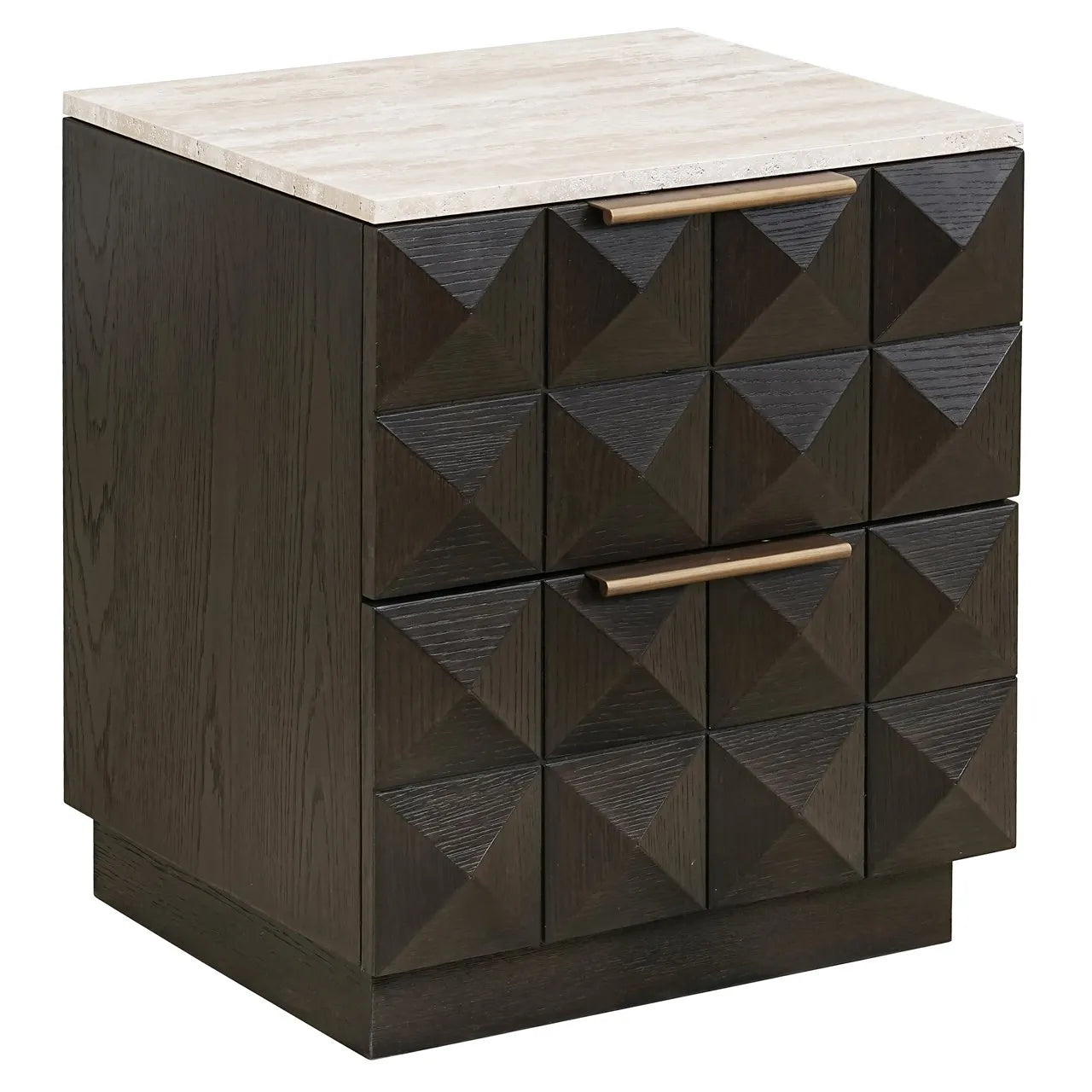 Richmond Interiors Claremont Brown Oak Wood & Natural Stone Bedside Table