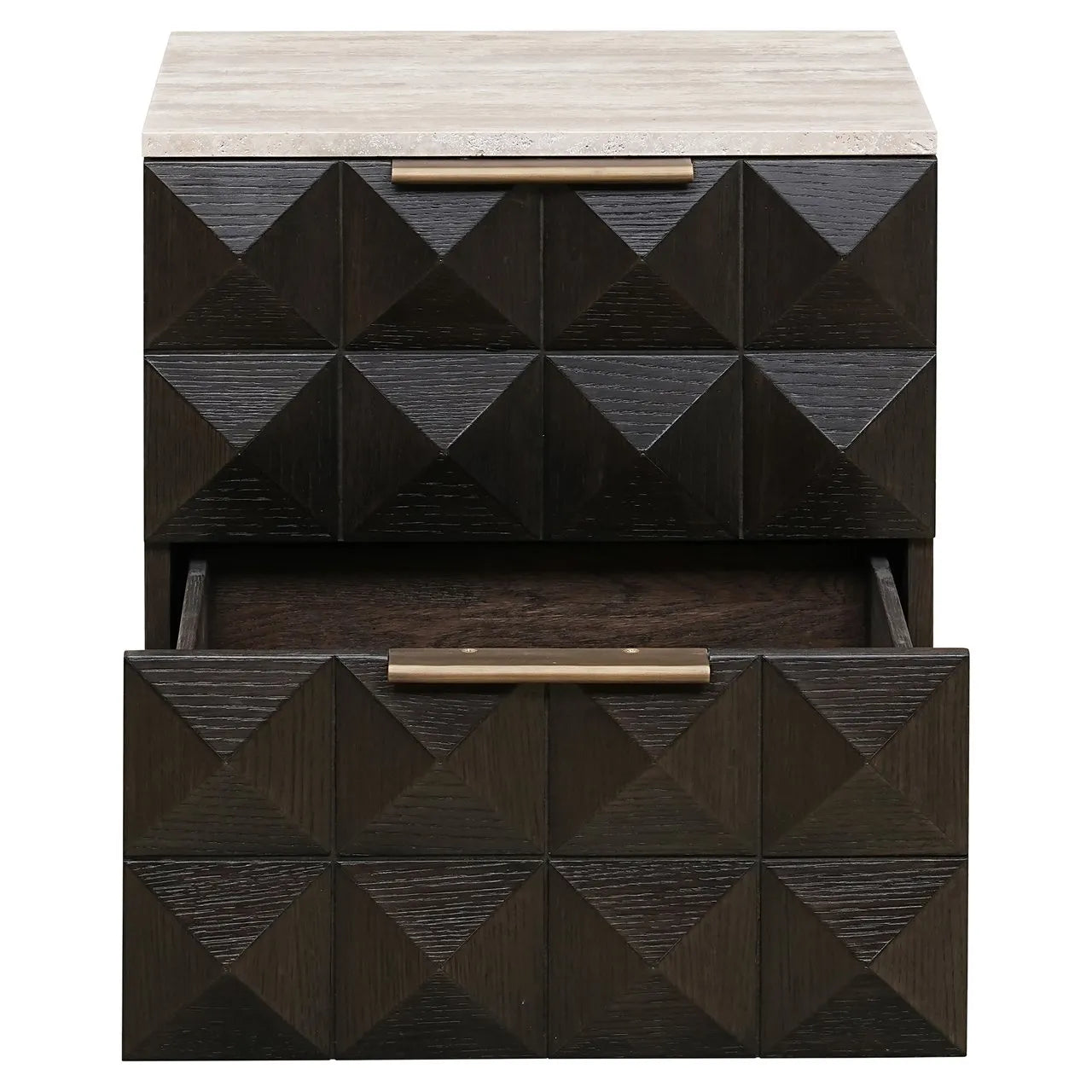 Richmond Interiors Claremont Brown Oak Wood & Natural Stone Bedside Table