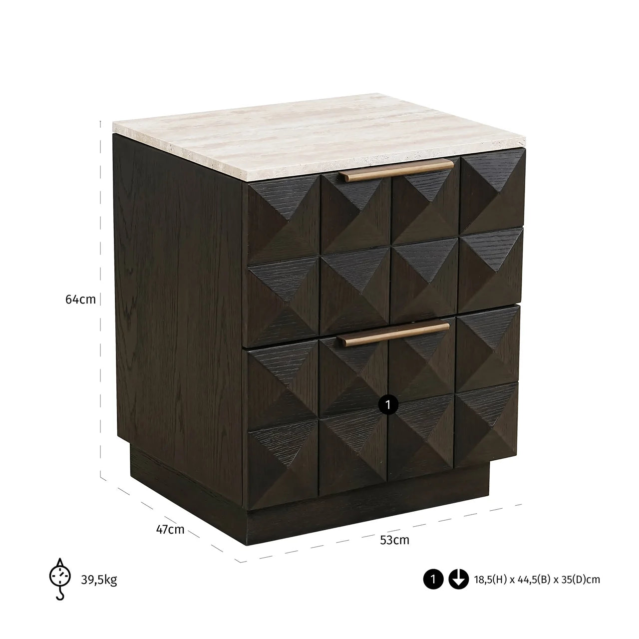 Richmond Interiors Claremont Brown Oak Wood & Natural Stone Bedside Table