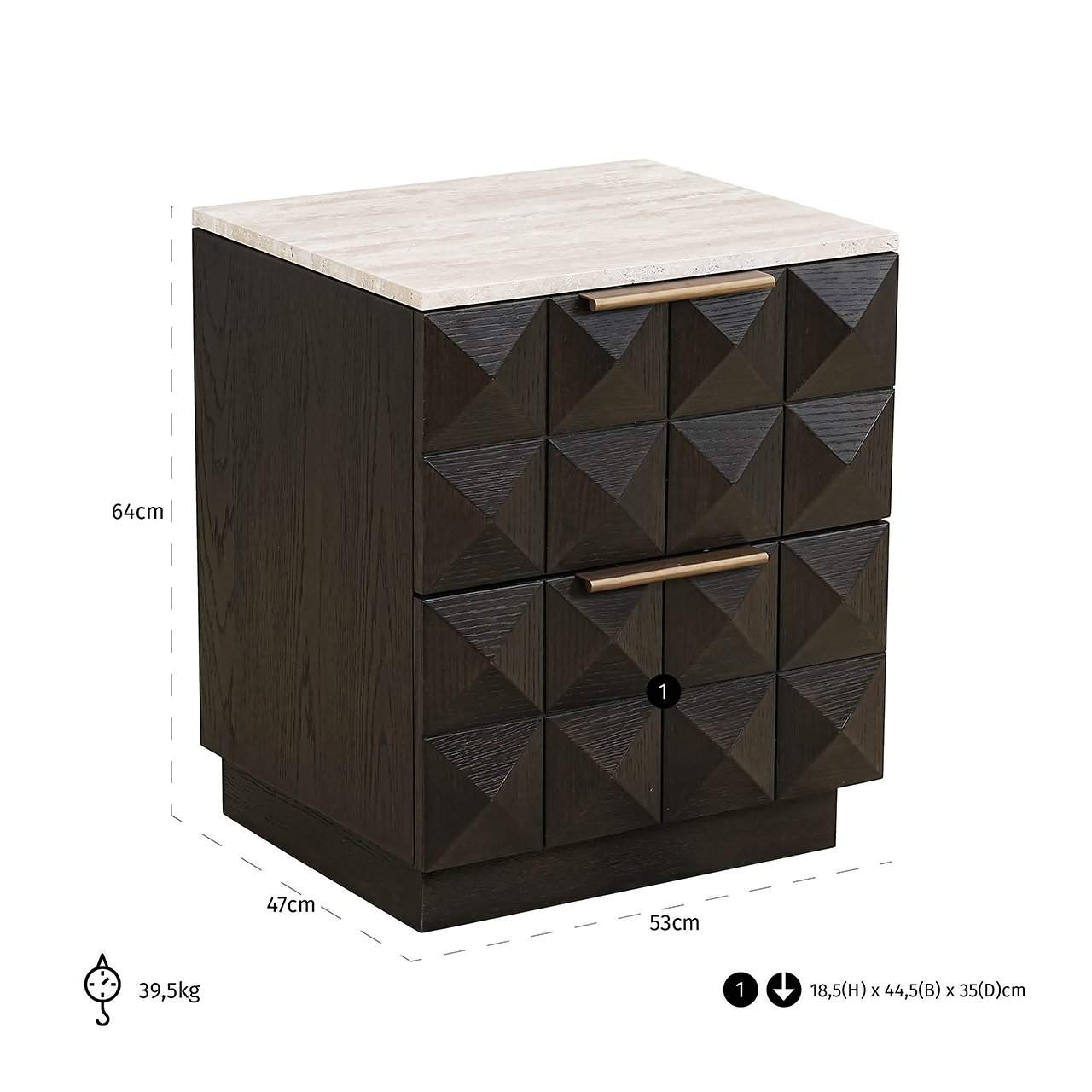 Nightstand Claremont 2-drawers (Brown)