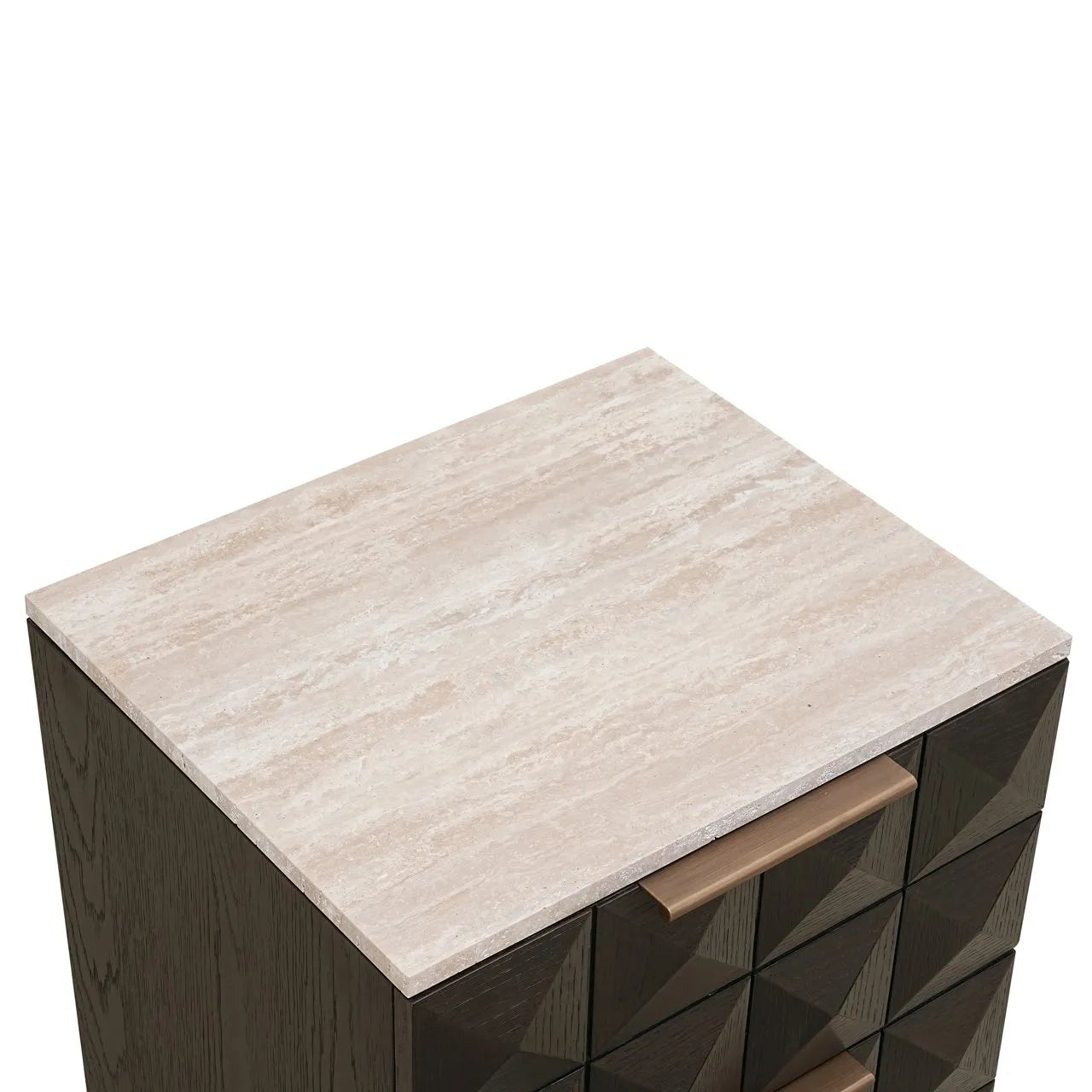 Richmond Interiors Claremont Brown Oak Wood & Natural Stone Bedside Table