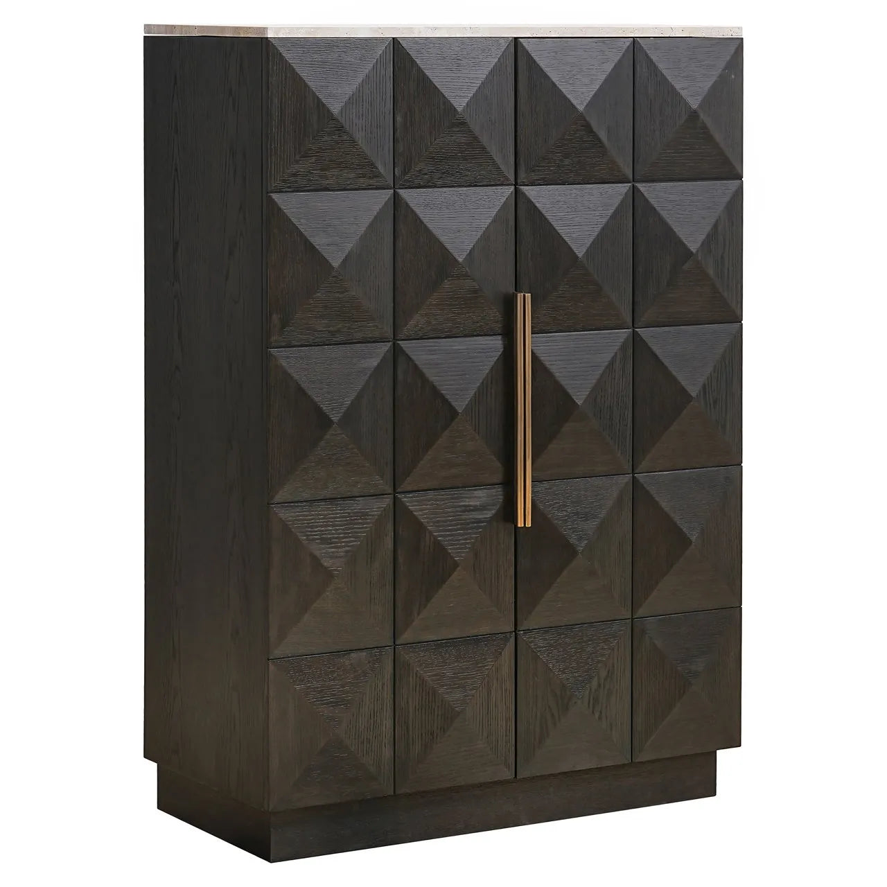 Richmond Interiors Claremont Brown Oak Wood & Stone Cabinet
