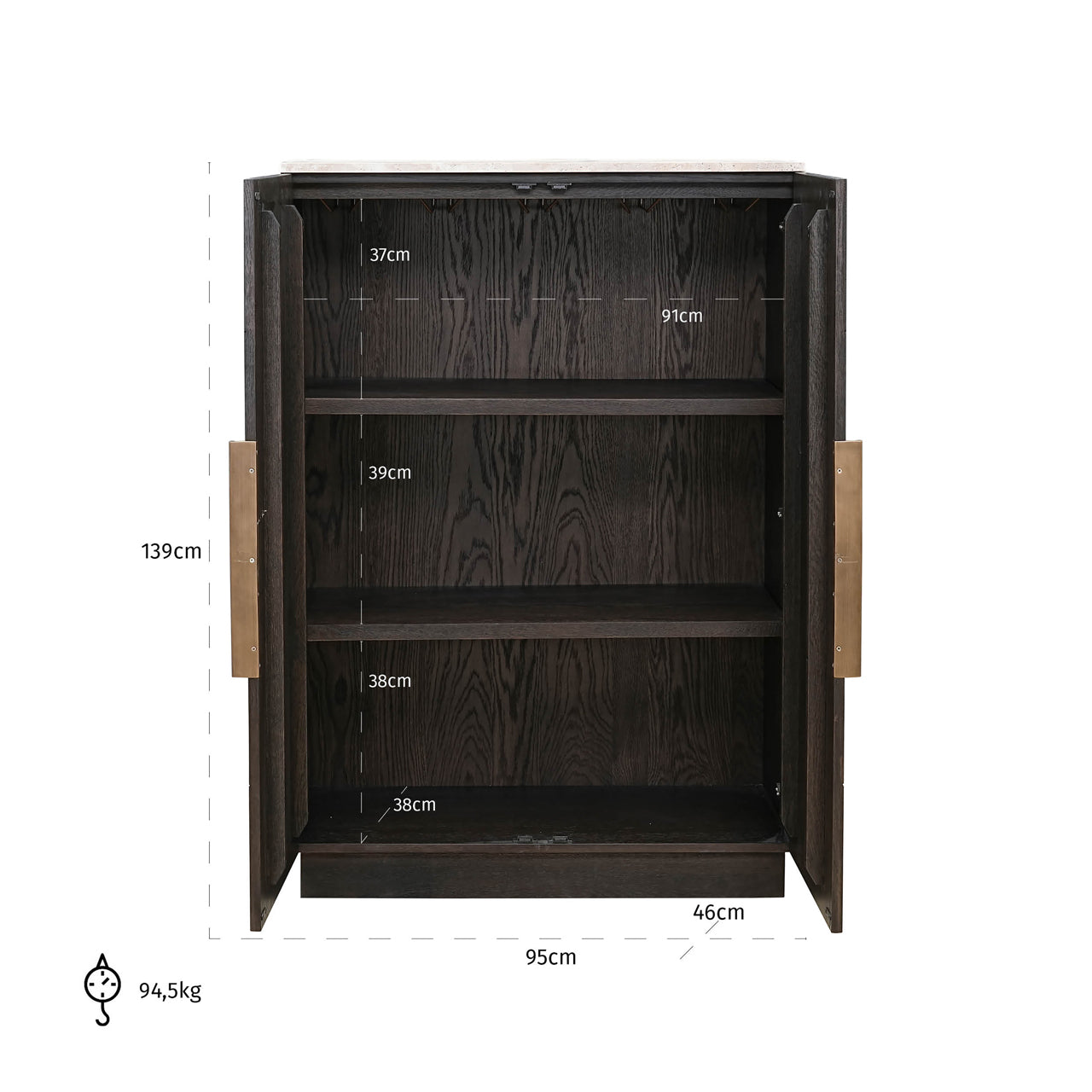 Richmond Interiors Claremont Brown Oak Wood & Stone Cabinet