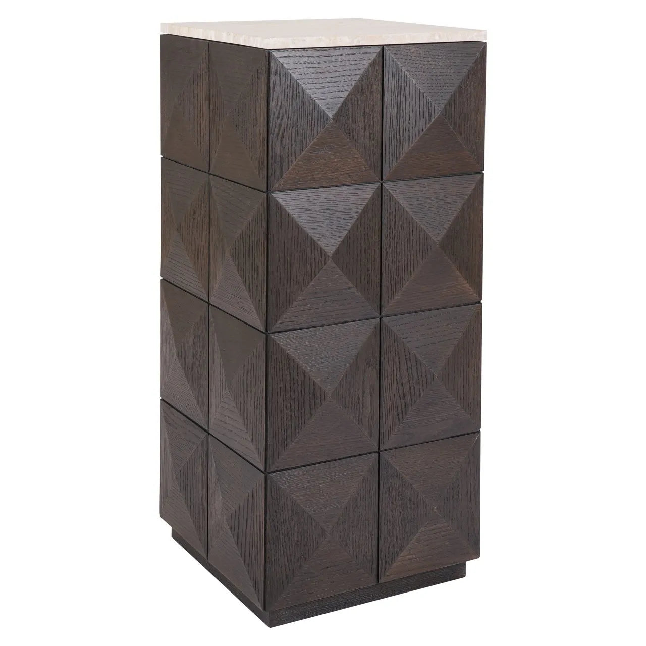 Richmond Interiors Claremont Brown Oak Wood & Stone Column Side Table