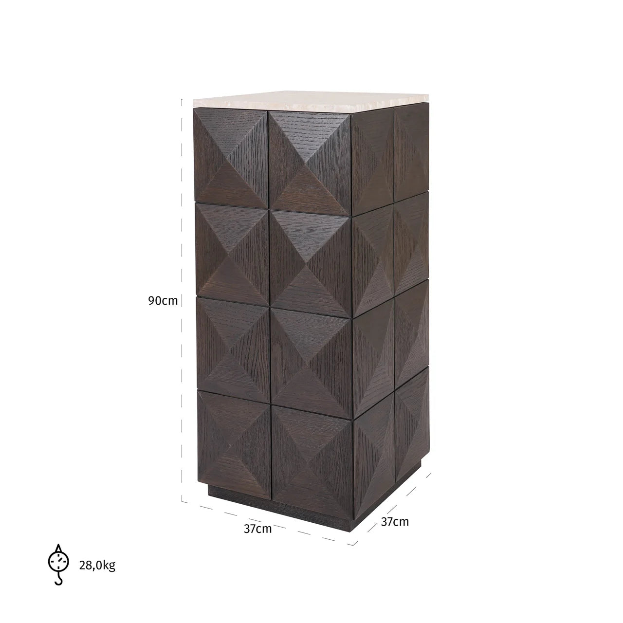 Richmond Interiors Claremont Brown Oak Wood & Stone Column Side Table