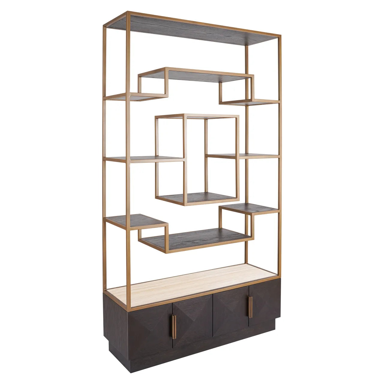 Richmond Interiors Claremont Gold & Brown Oak Wood Display Unit