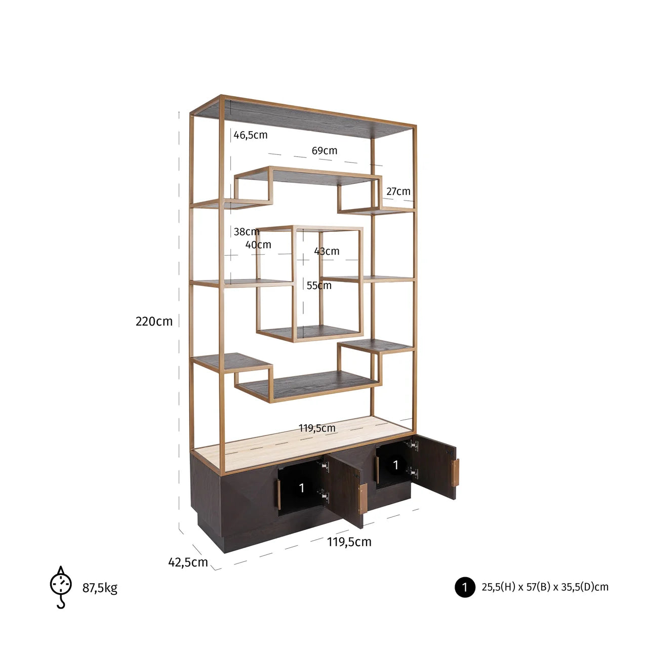 Richmond Interiors Claremont Gold & Brown Oak Wood Display Unit