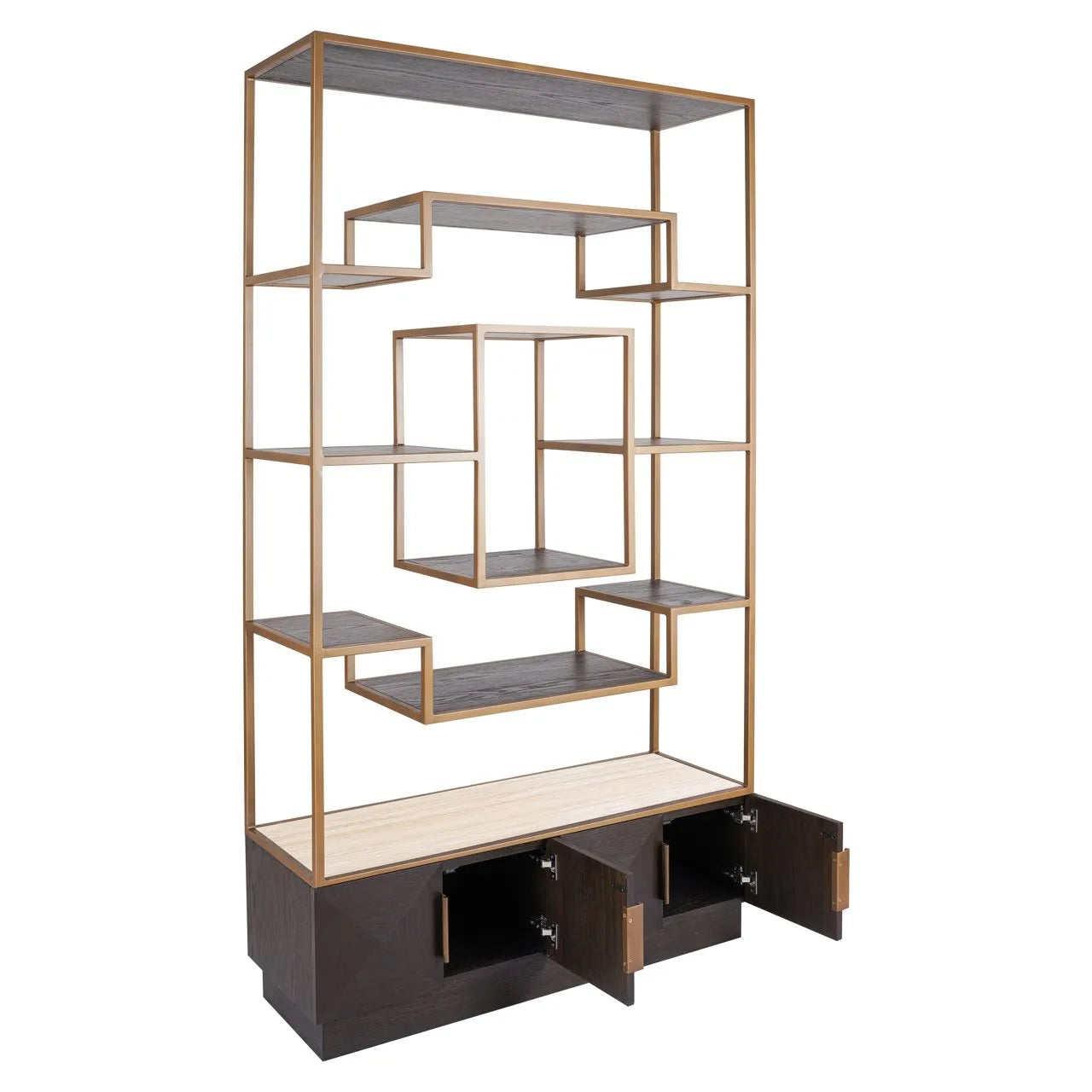 Richmond Interiors Claremont Gold & Brown Oak Wood Display Unit