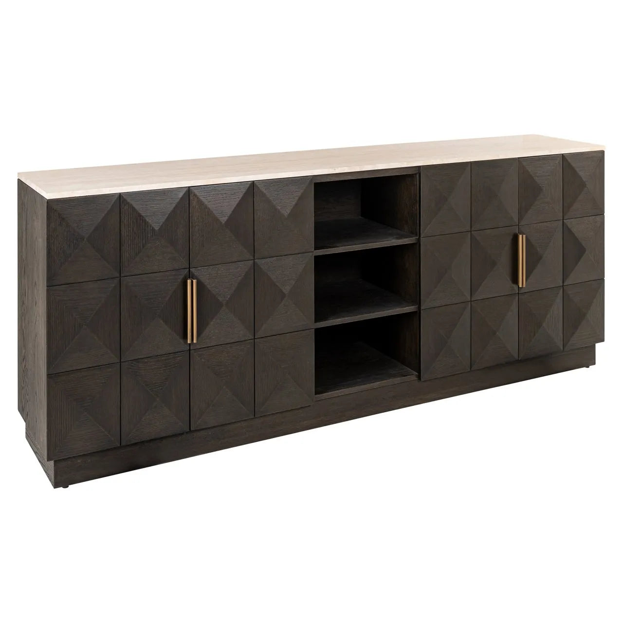 Richmond Interiors Claremont Brown Oak Wood & Travertine Sideboard