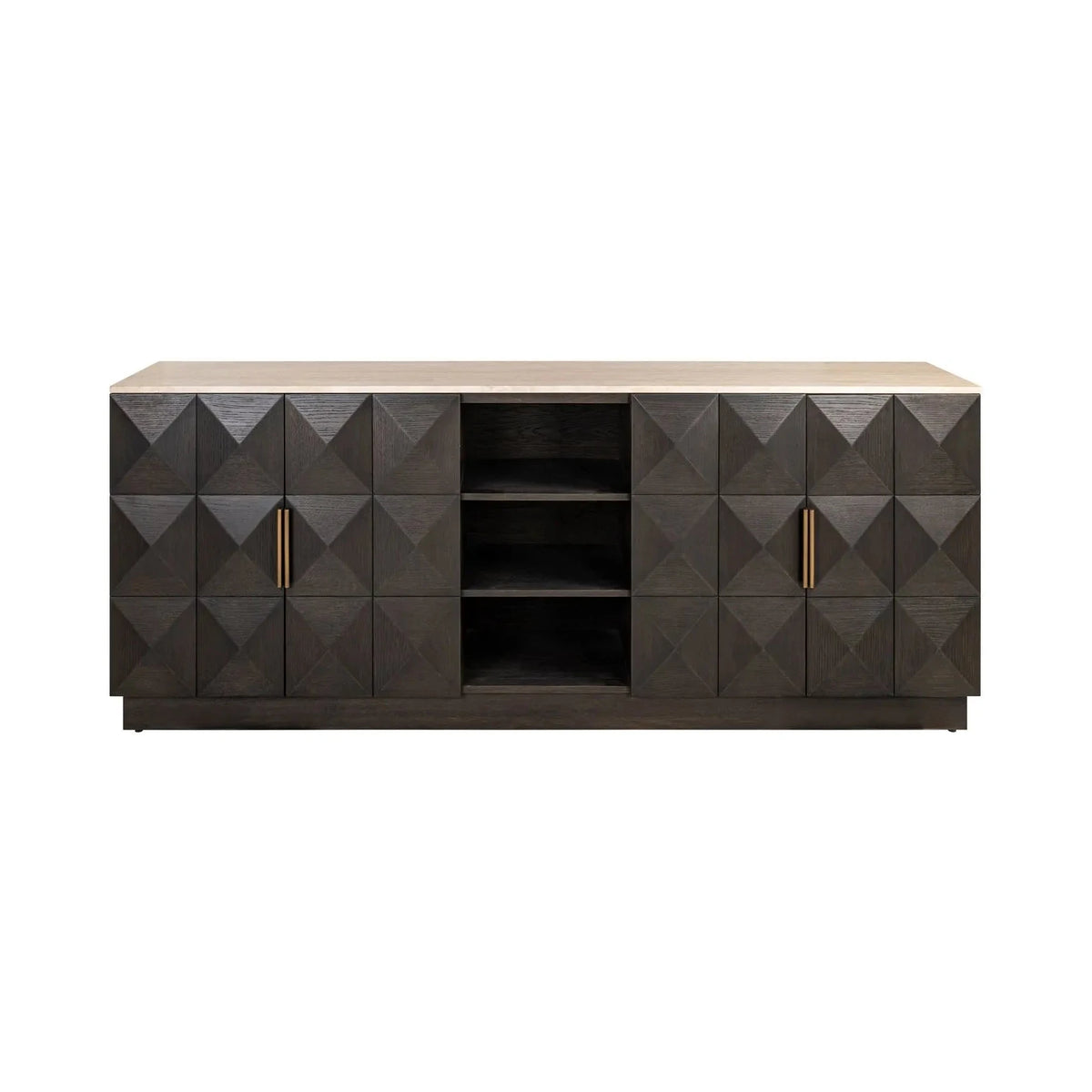 Richmond Interiors Claremont Brown Oak Wood & Travertine Sideboard