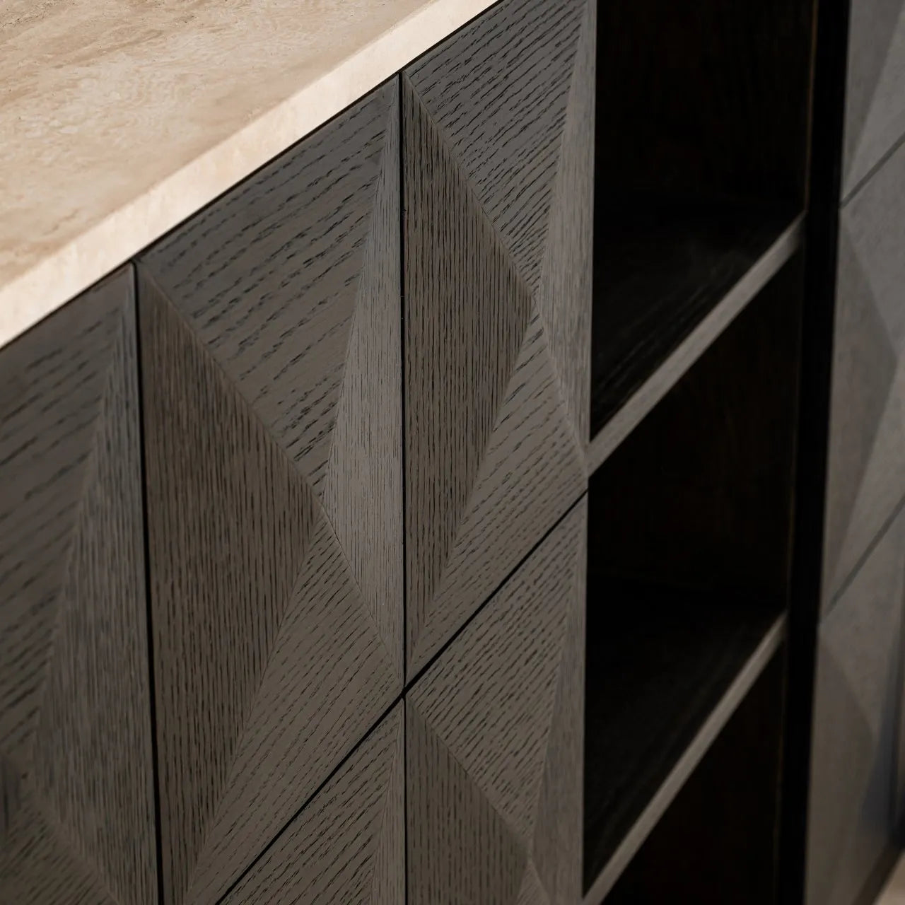 Richmond Interiors Claremont Brown Oak Wood & Travertine Sideboard
