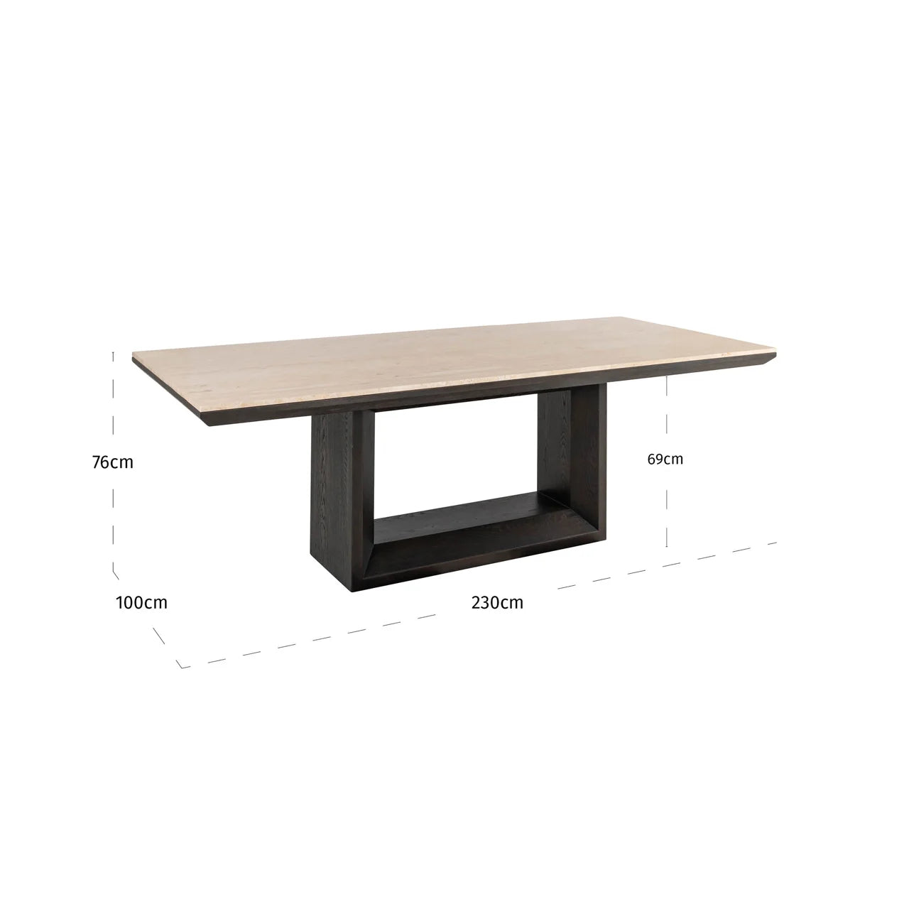Richmond Interiors Claremont Brown Oak Wood & Travertine Dining Table 230cm