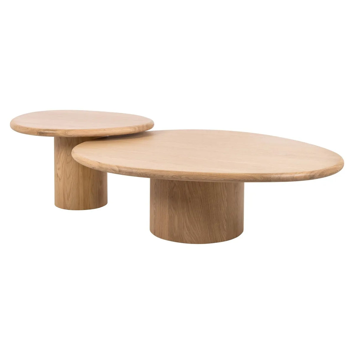 Set of 2 Richmond Interiors Oakley Carved Natural Oak Wood Coffee Table Nest