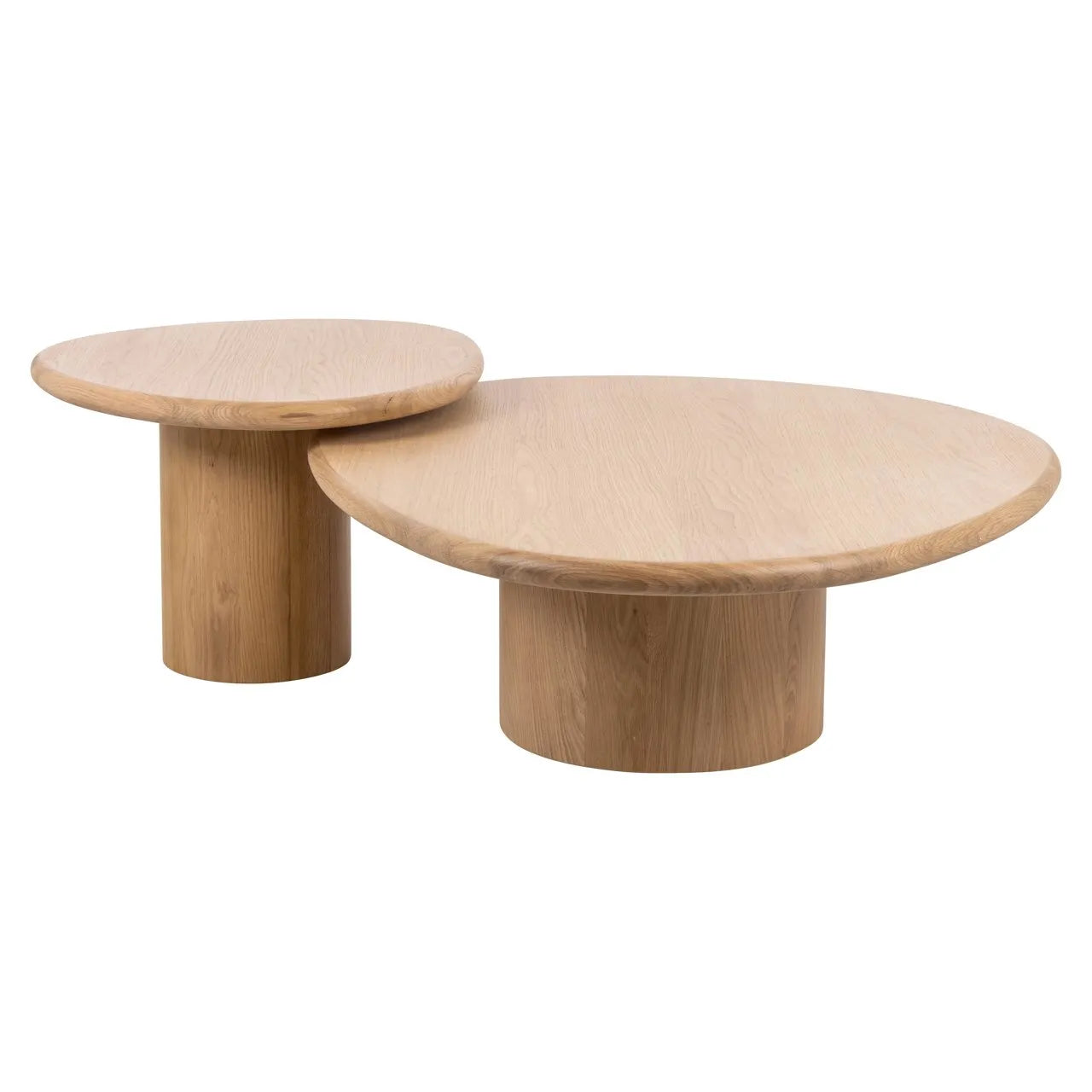 Set of 2 Richmond Interiors Oakley Carved Natural Oak Wood Coffee Table Nest