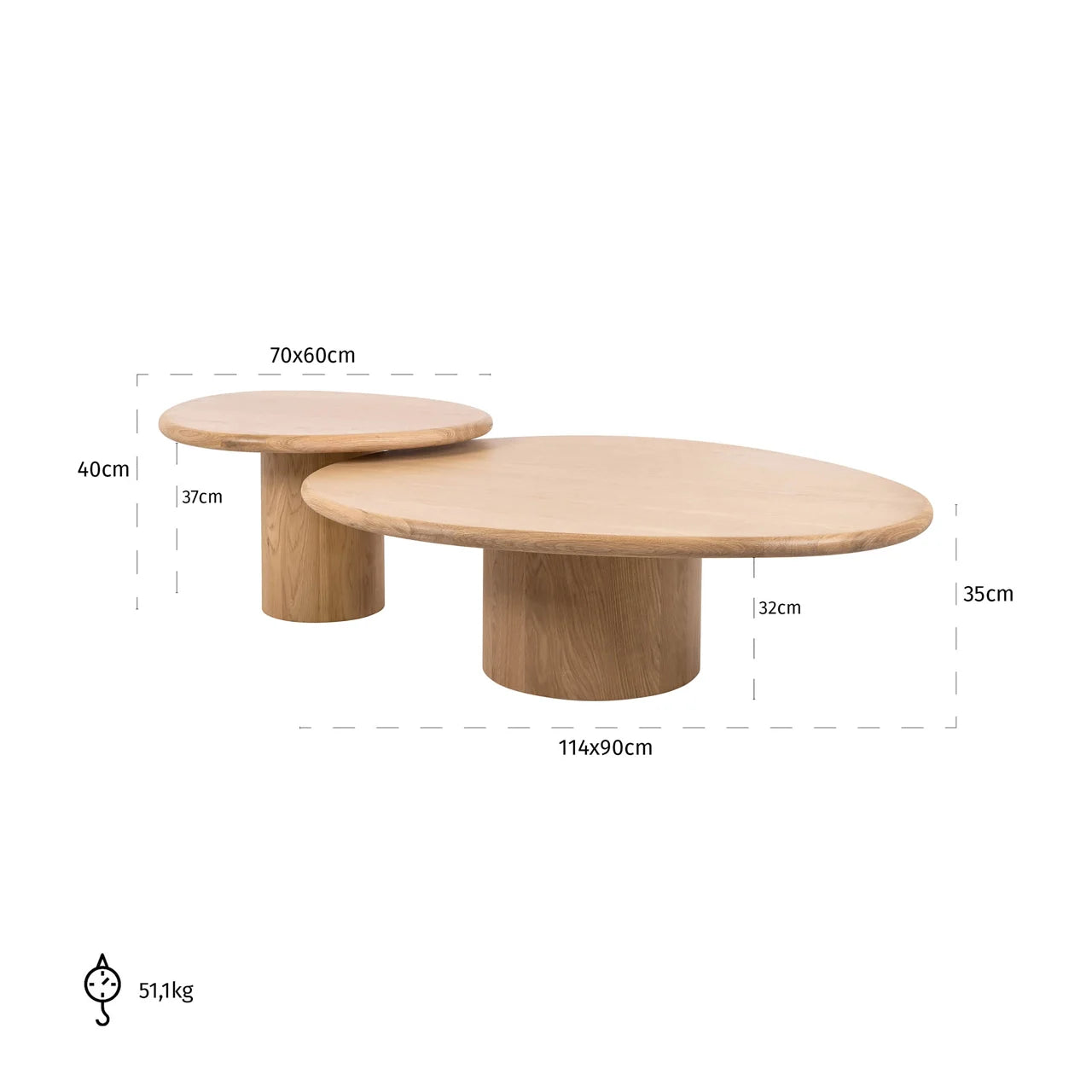 Set of 2 Richmond Interiors Oakley Carved Natural Oak Wood Coffee Table Nest