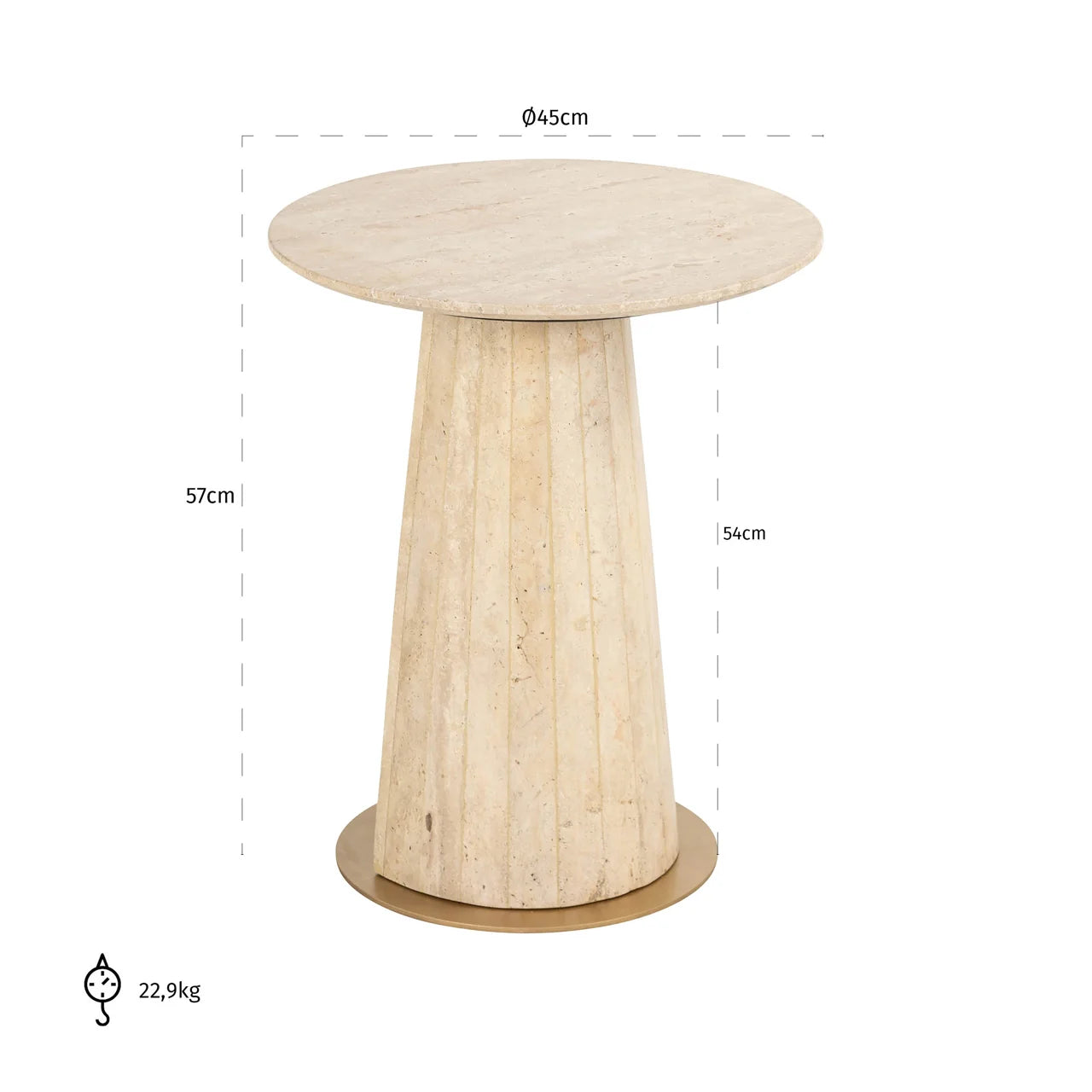 Richmond Interiors Kibo Gold & Natural Beige Travertine Side Table